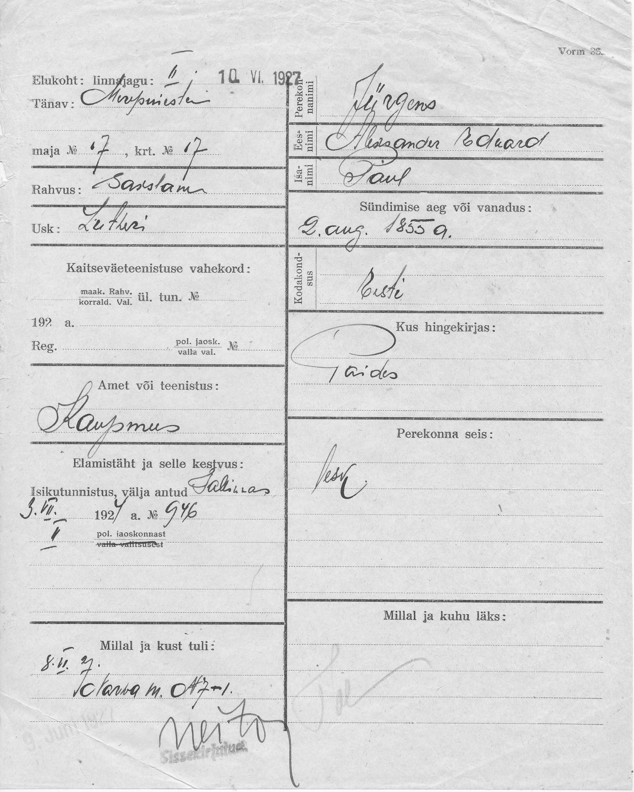 Jürgens, Aleksander Eduard, Paul