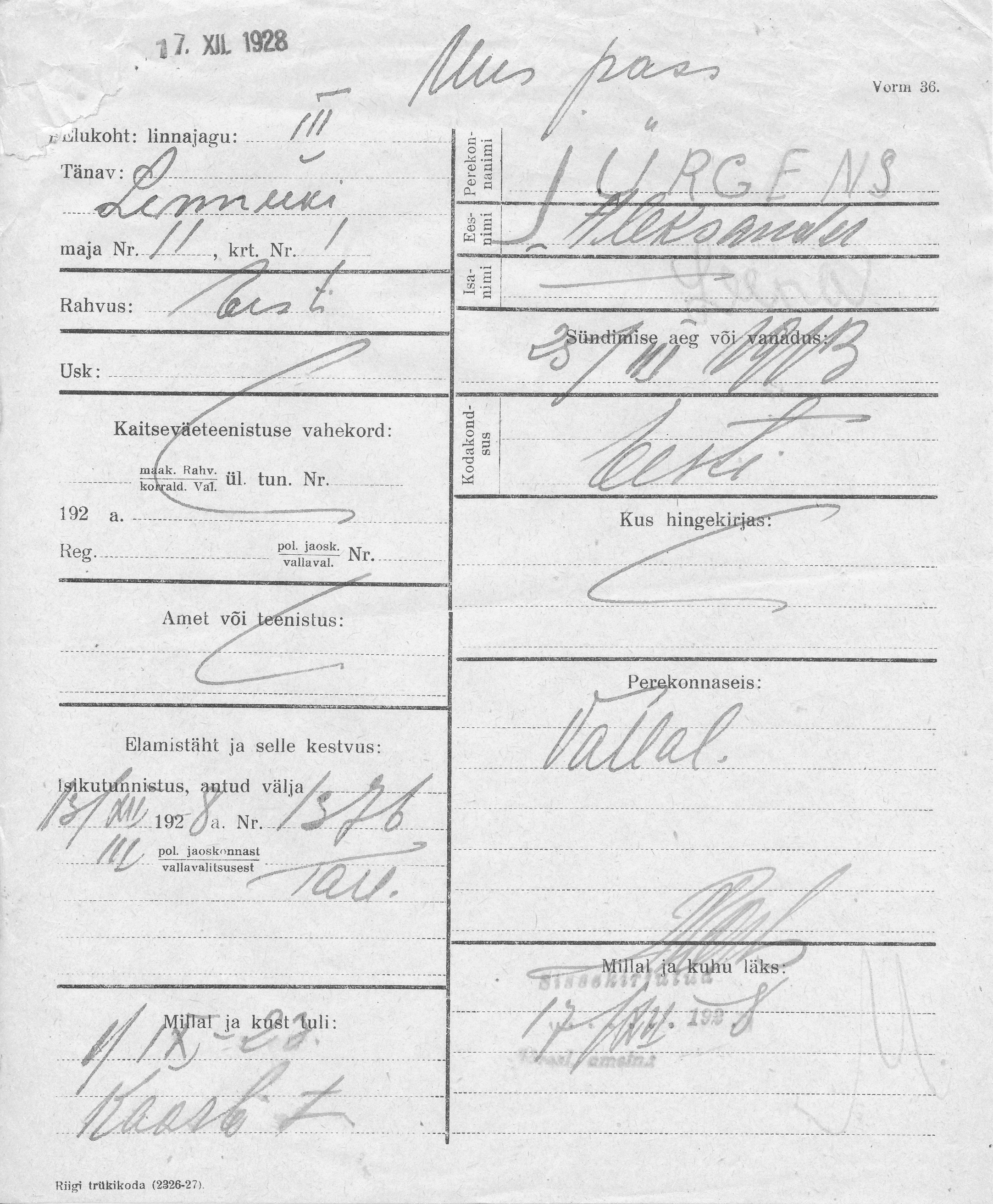 Jürgens, Aleksander, Leena