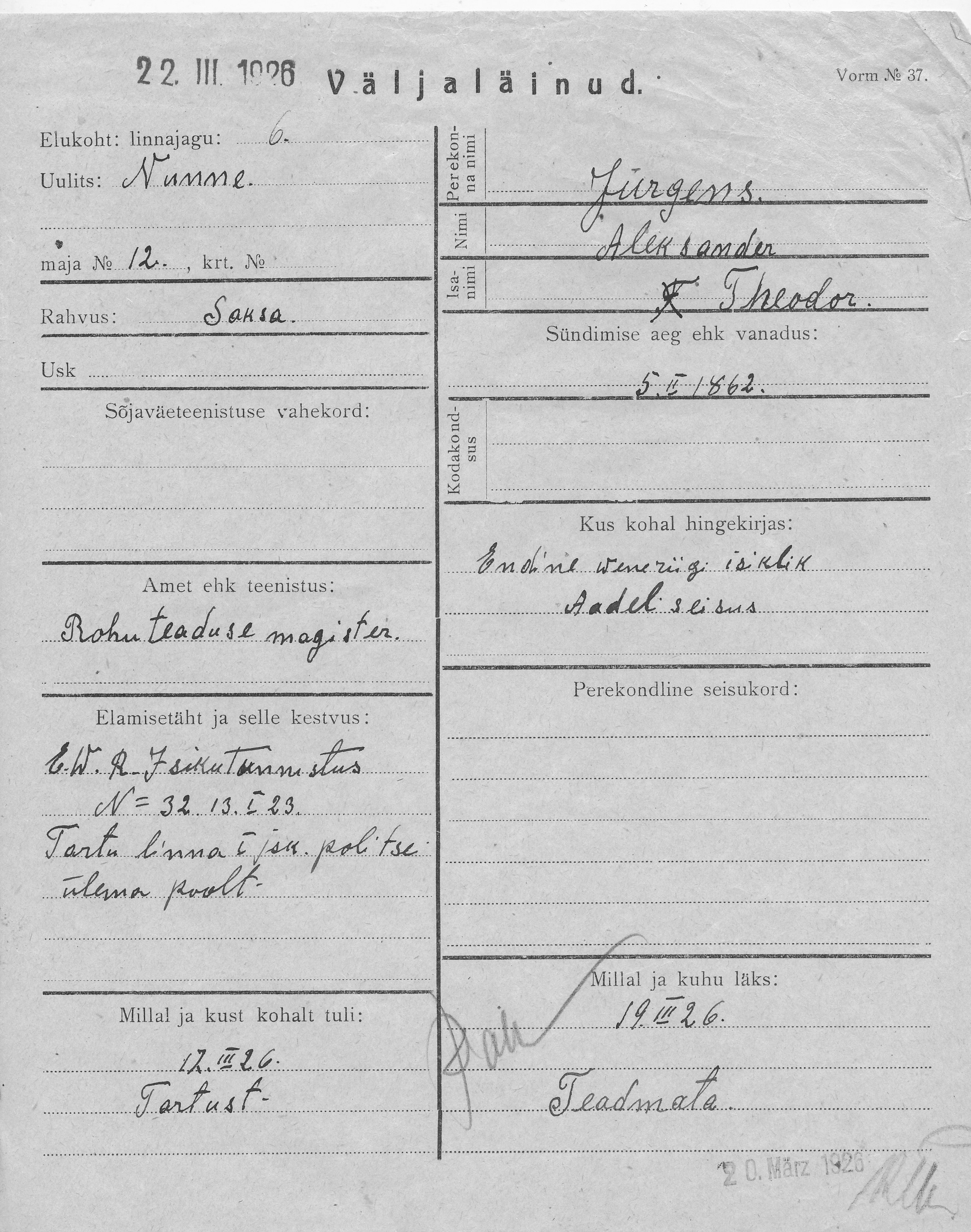 Jürgens, Aleksander, Theodor