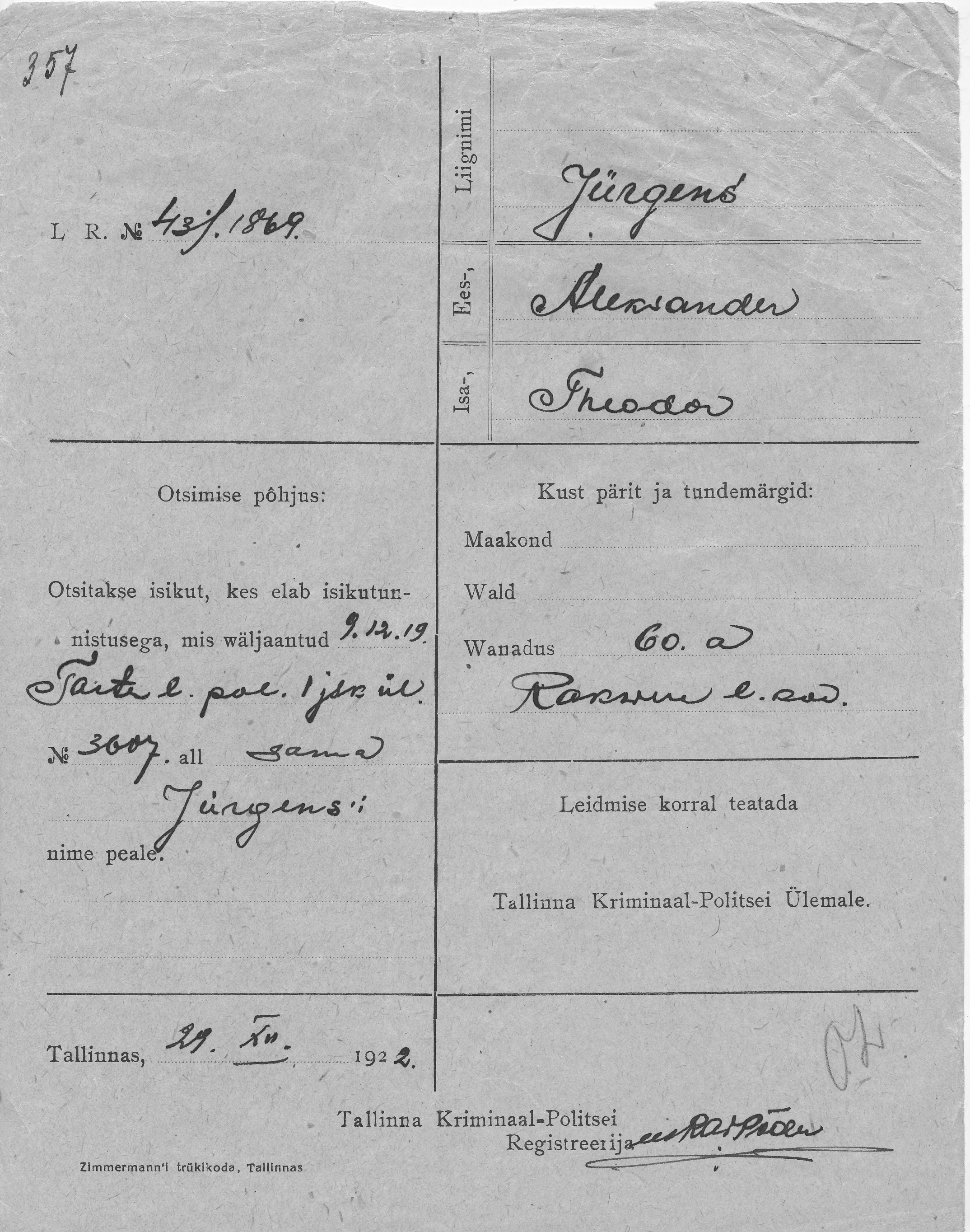 Jürgens, Aleksander, Theodor