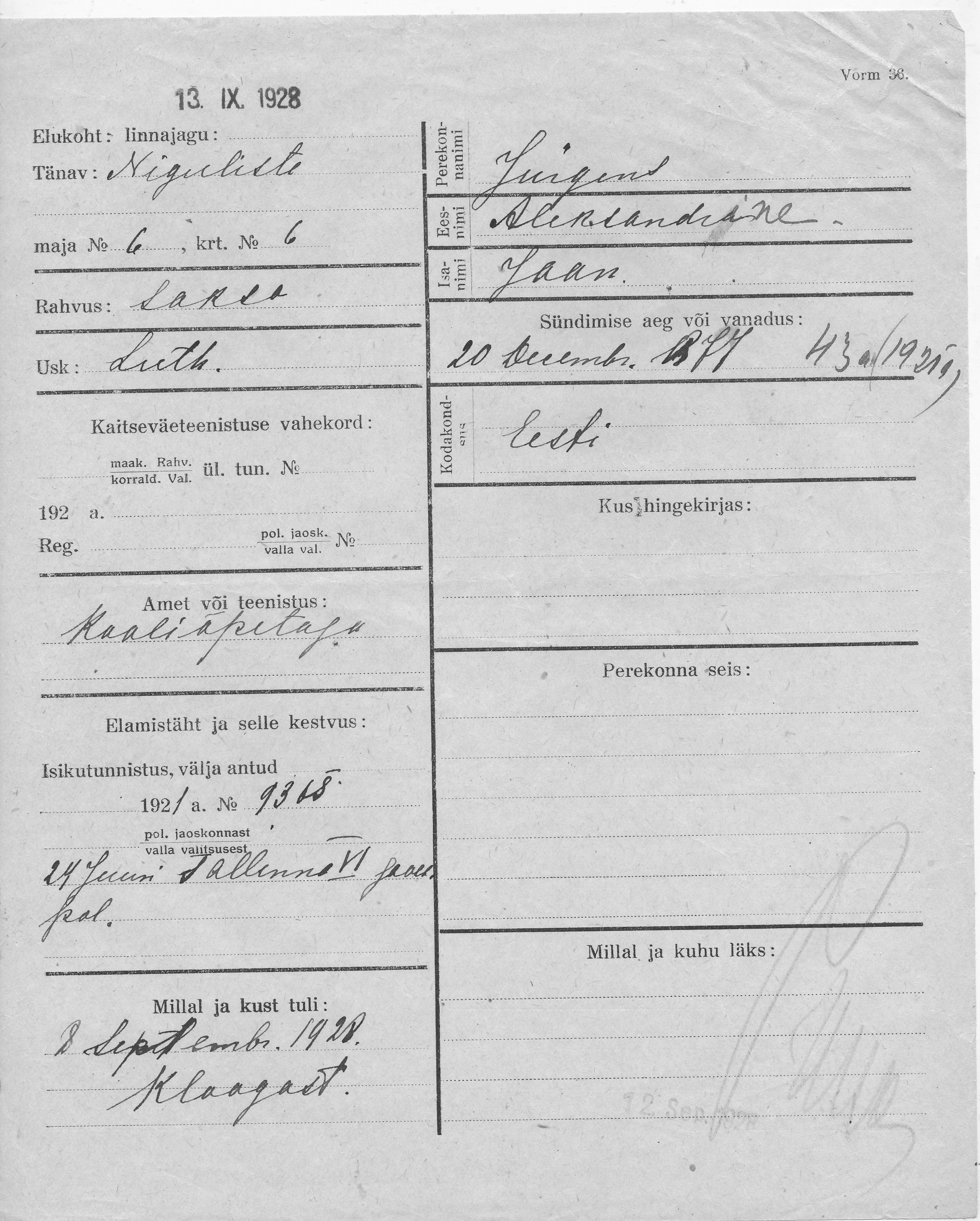 Jürgens, Aleksandrine, Jaan