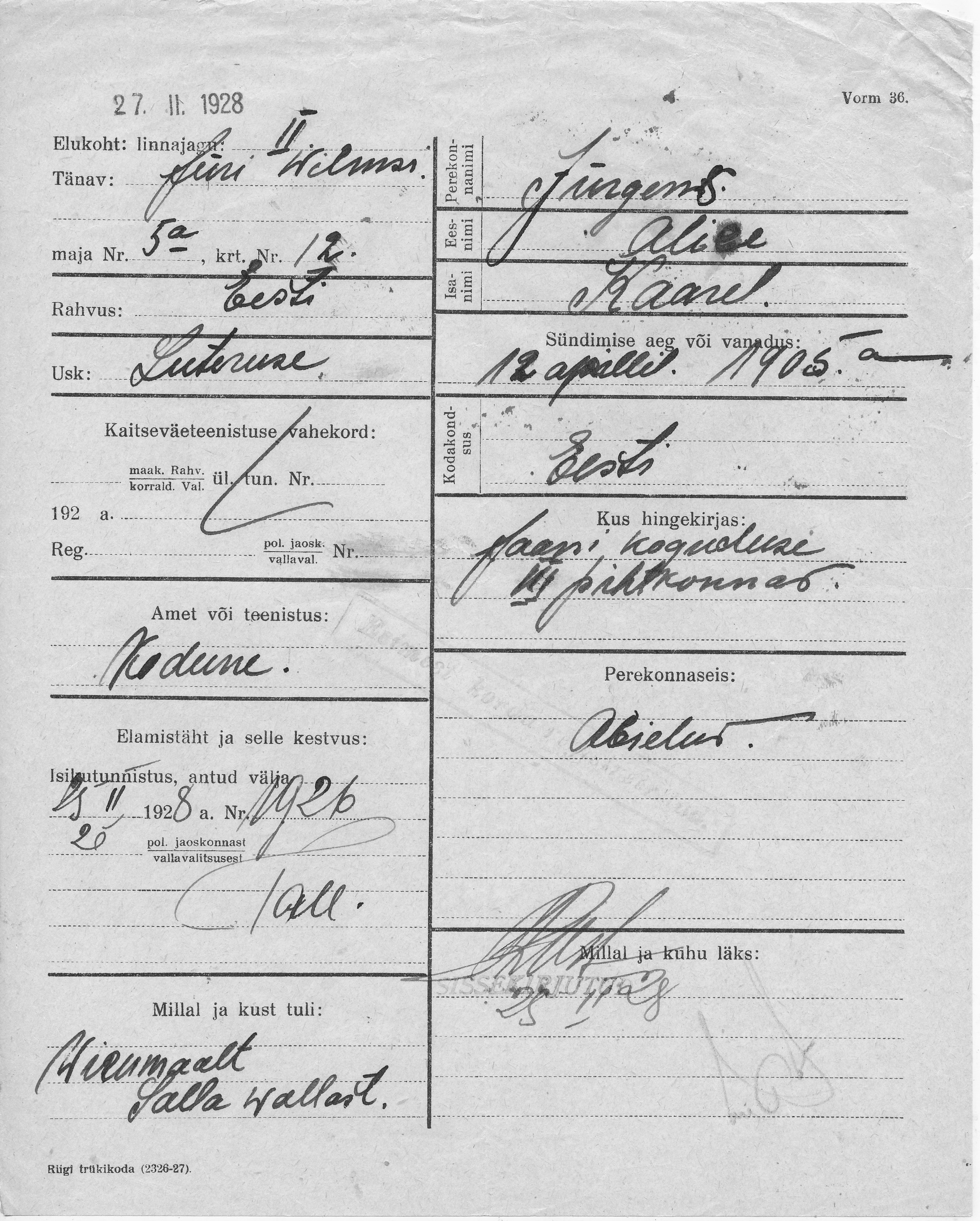 Jürgens, Alice, Kaarel