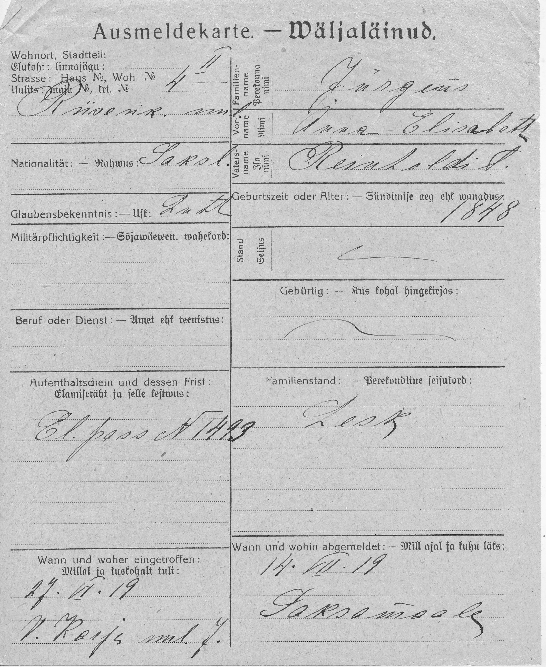 Jürgens, Anna-Elisabeth, Reinhold