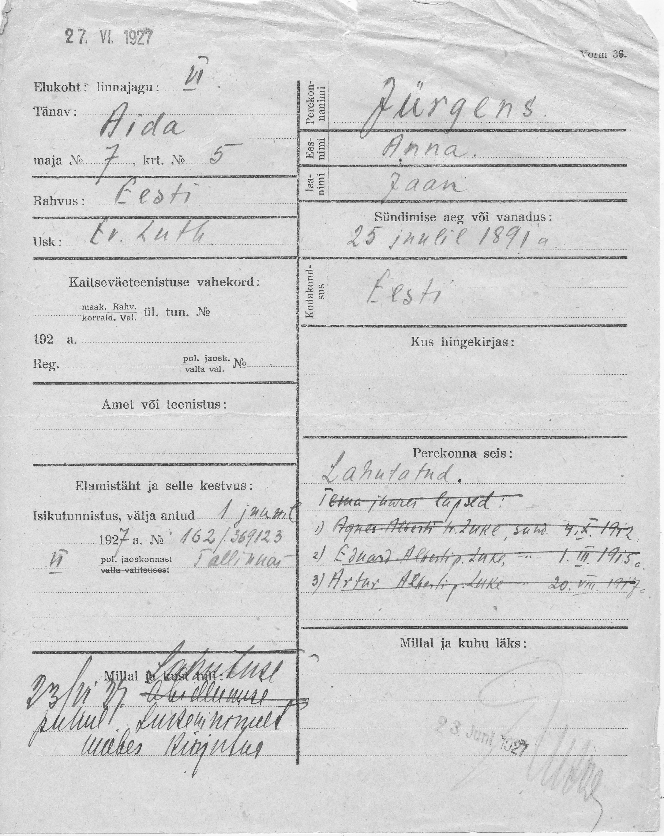 Jürgens, Anna, Jaan