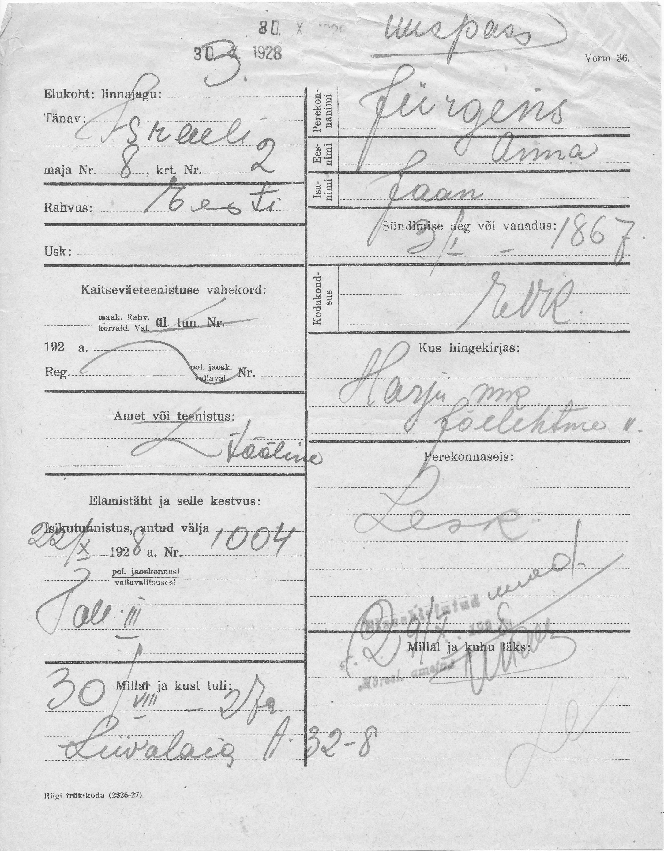 Jürgens, Anna, Jaan