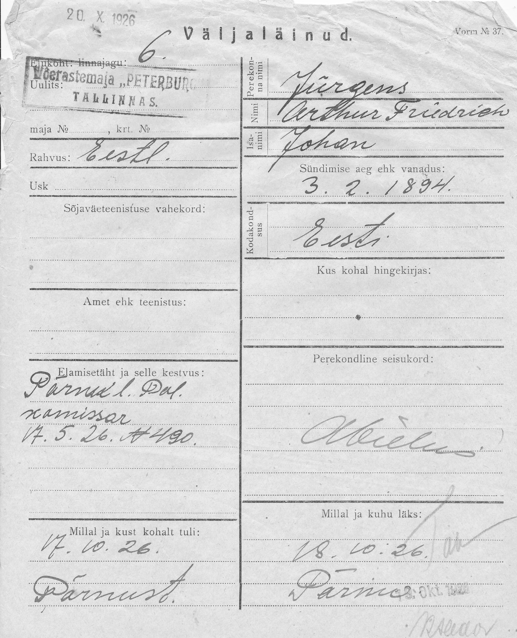 Jürgens, Arthur Friedrich, Johan