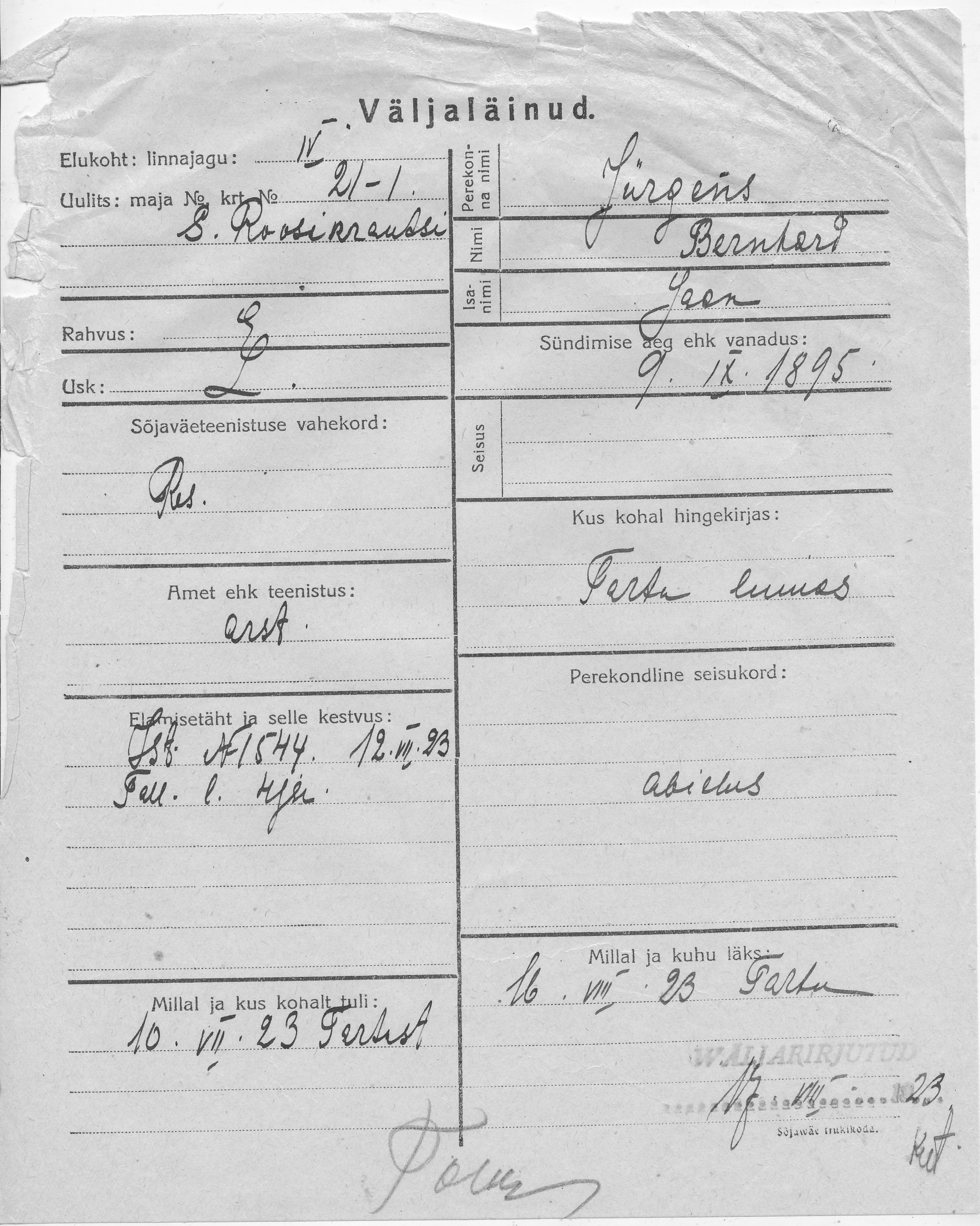 Jürgens, Bernhard, Jaan