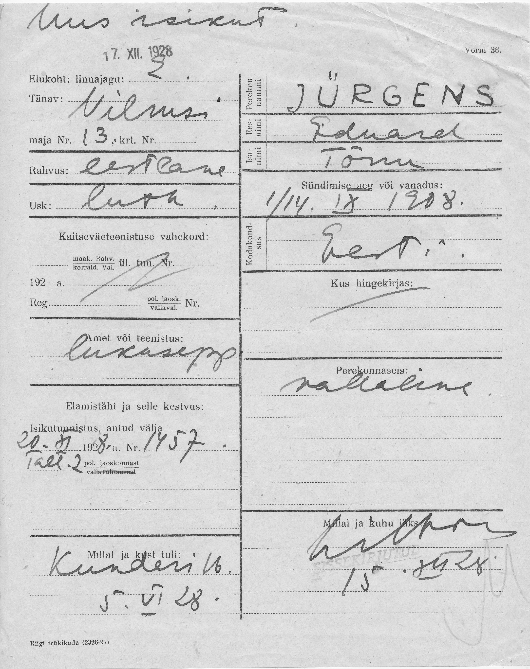 Jürgens, Eduard, Tõnu