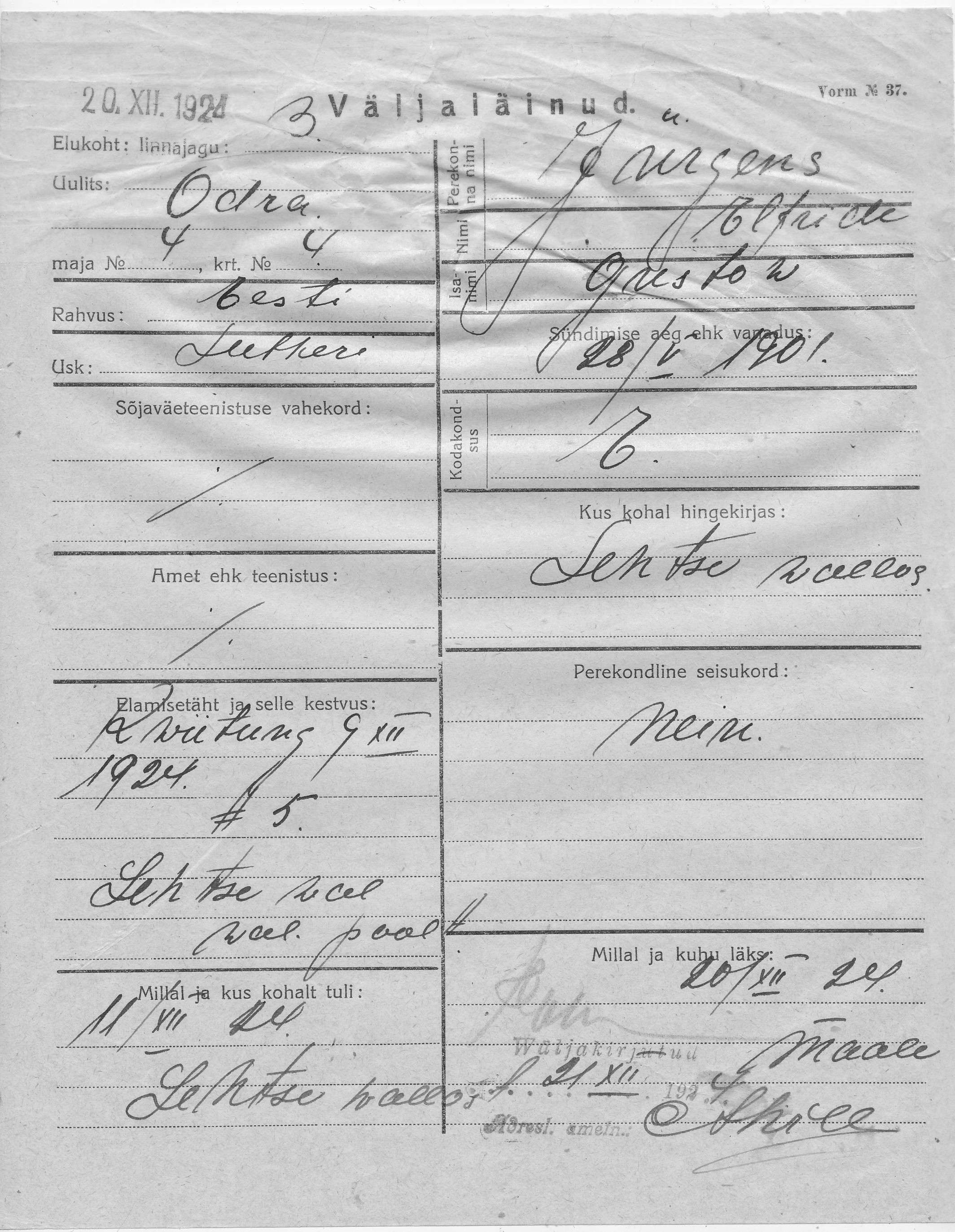 Jürgens, Elfride, Gustaw