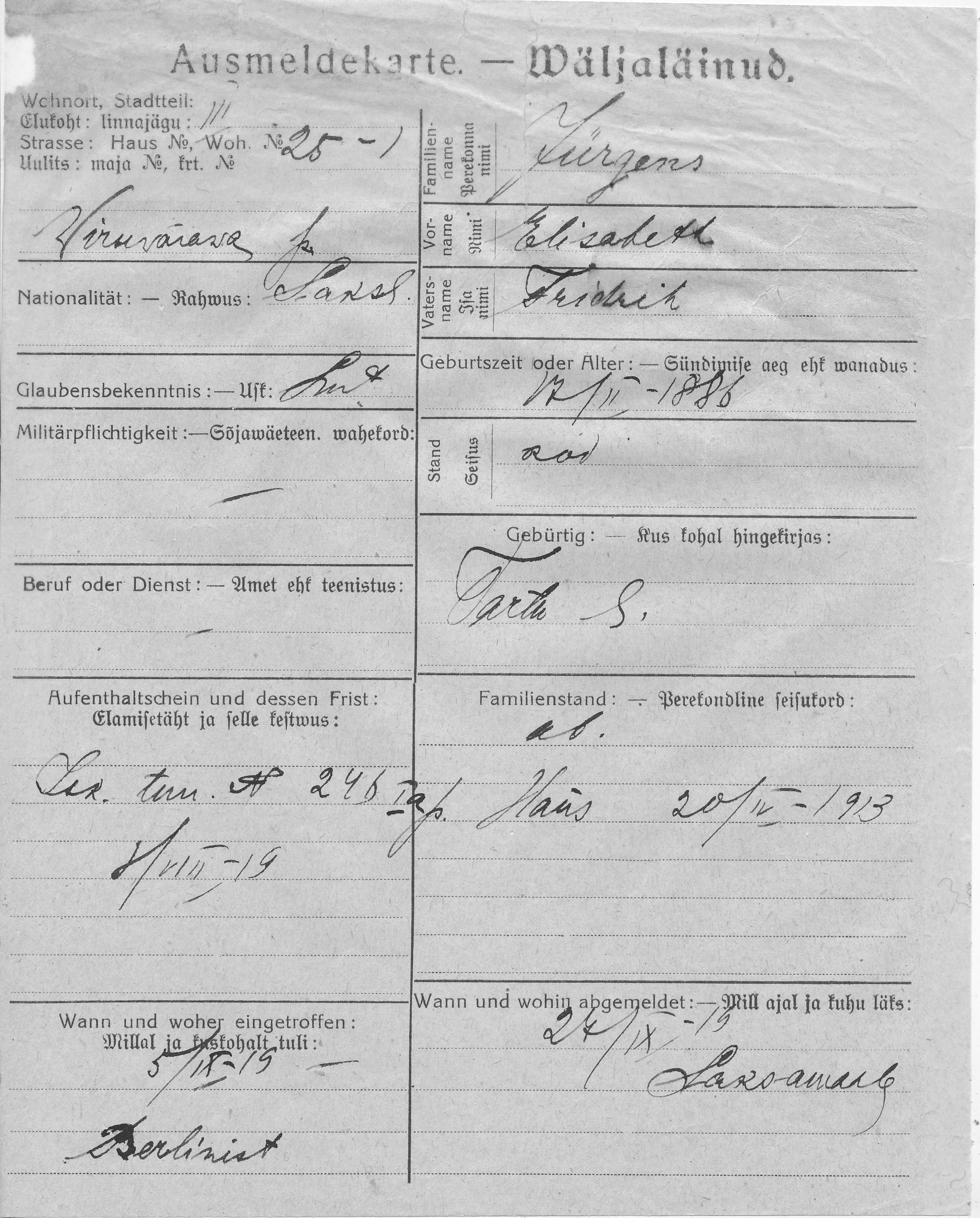 Jürgens, Elisabeth, Fridrih