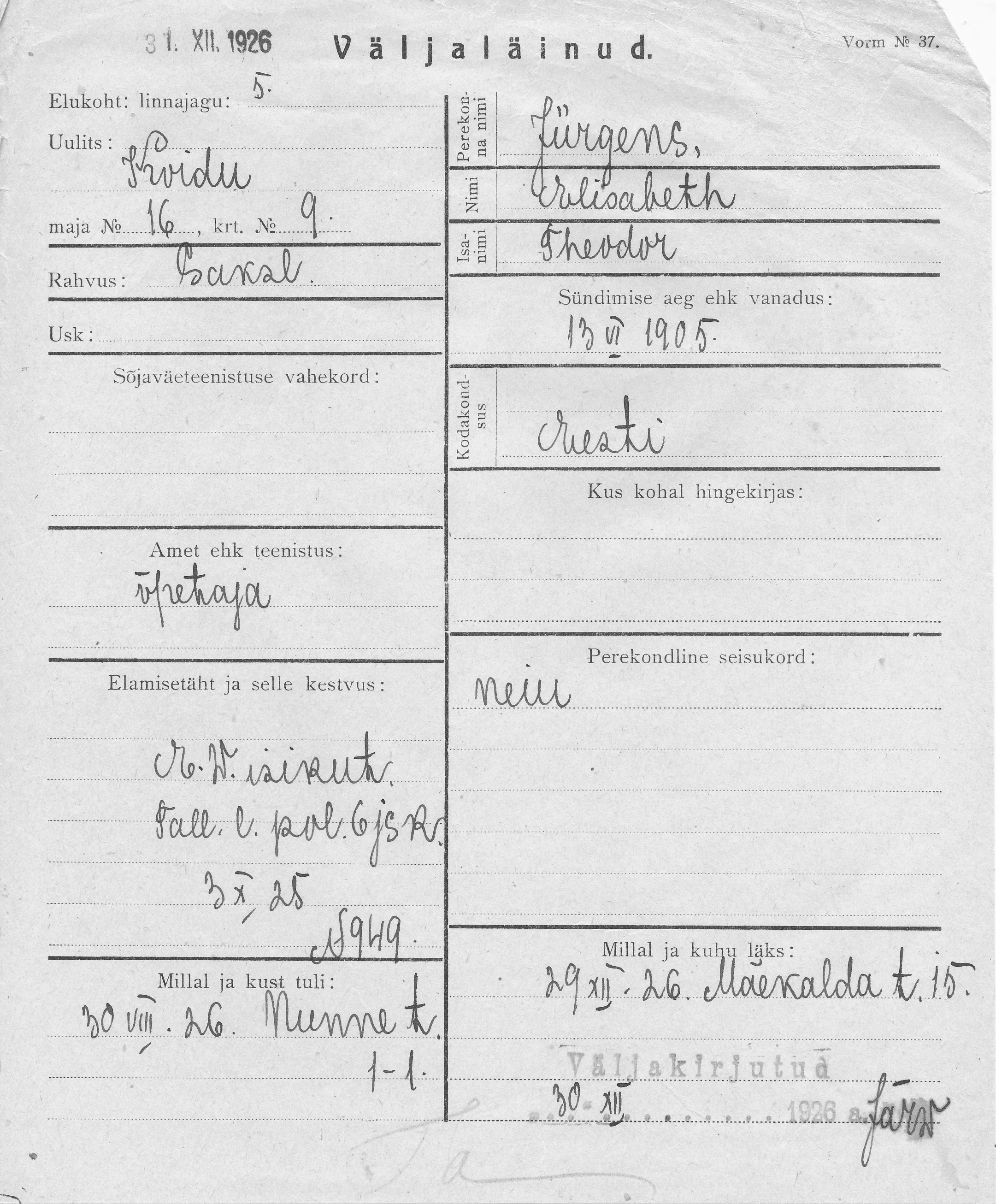 Jürgens, Elisabeth, Theodor