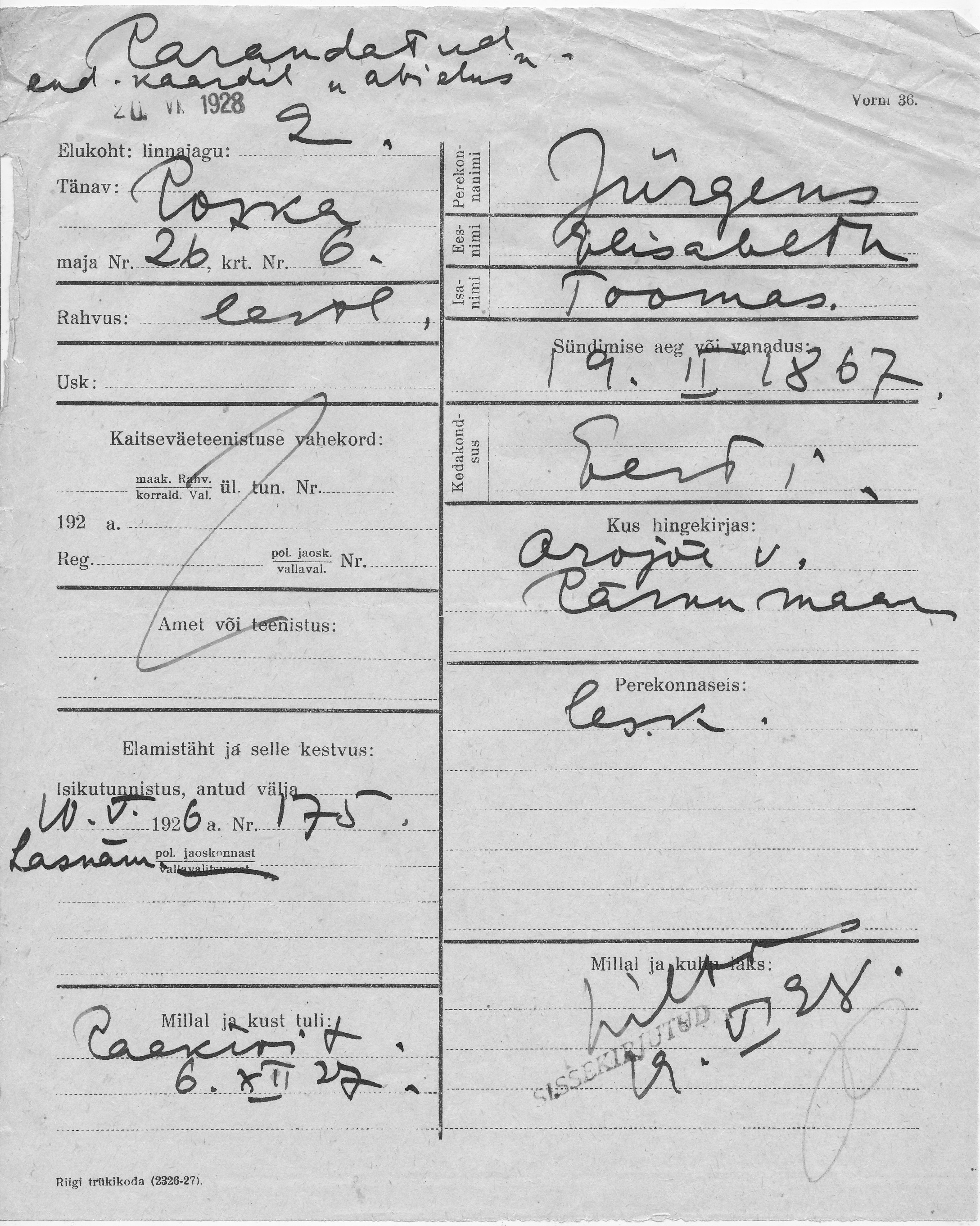 Jürgens, Elisabeth, Toomas