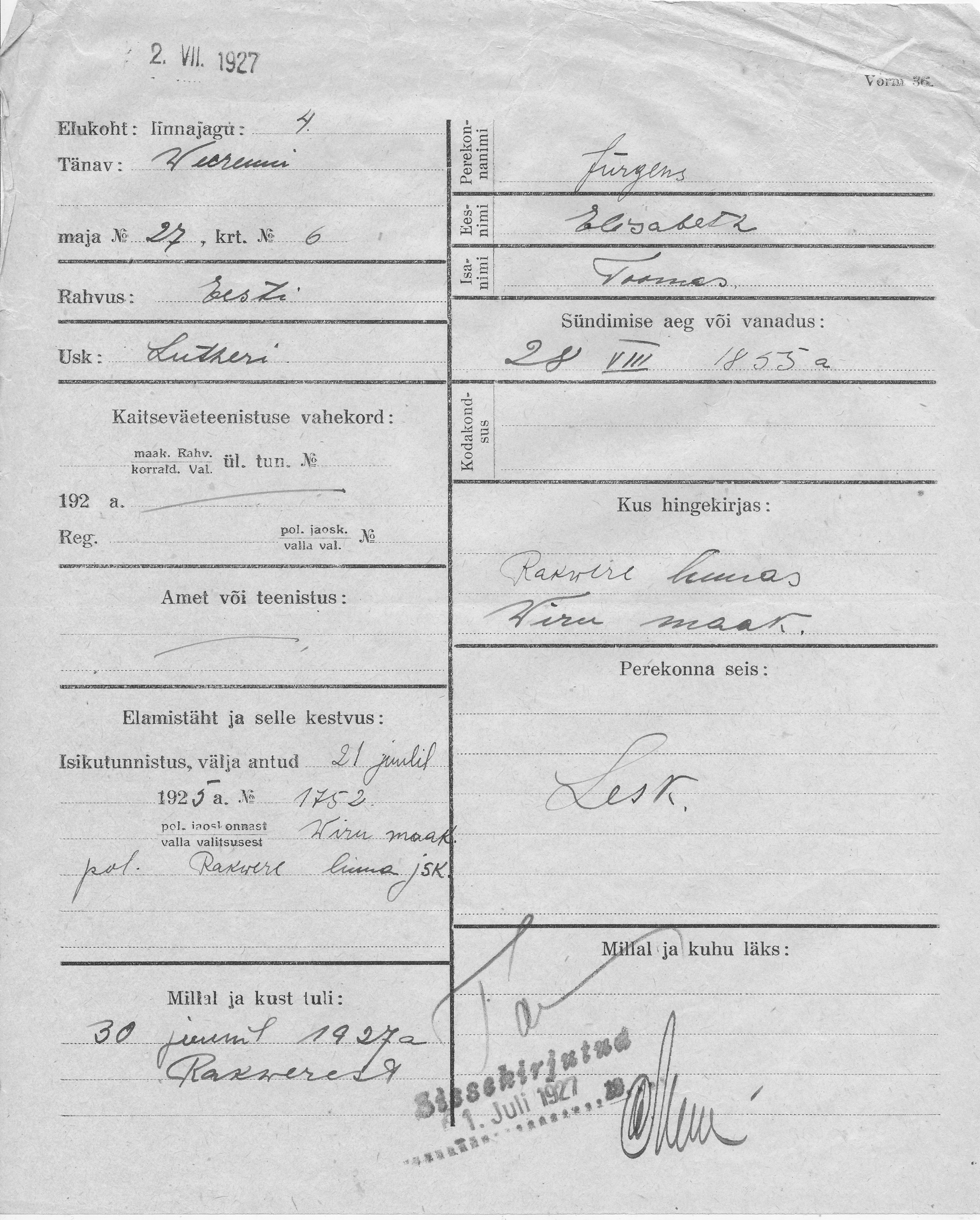 Jürgens, Elisabeth, Toomas