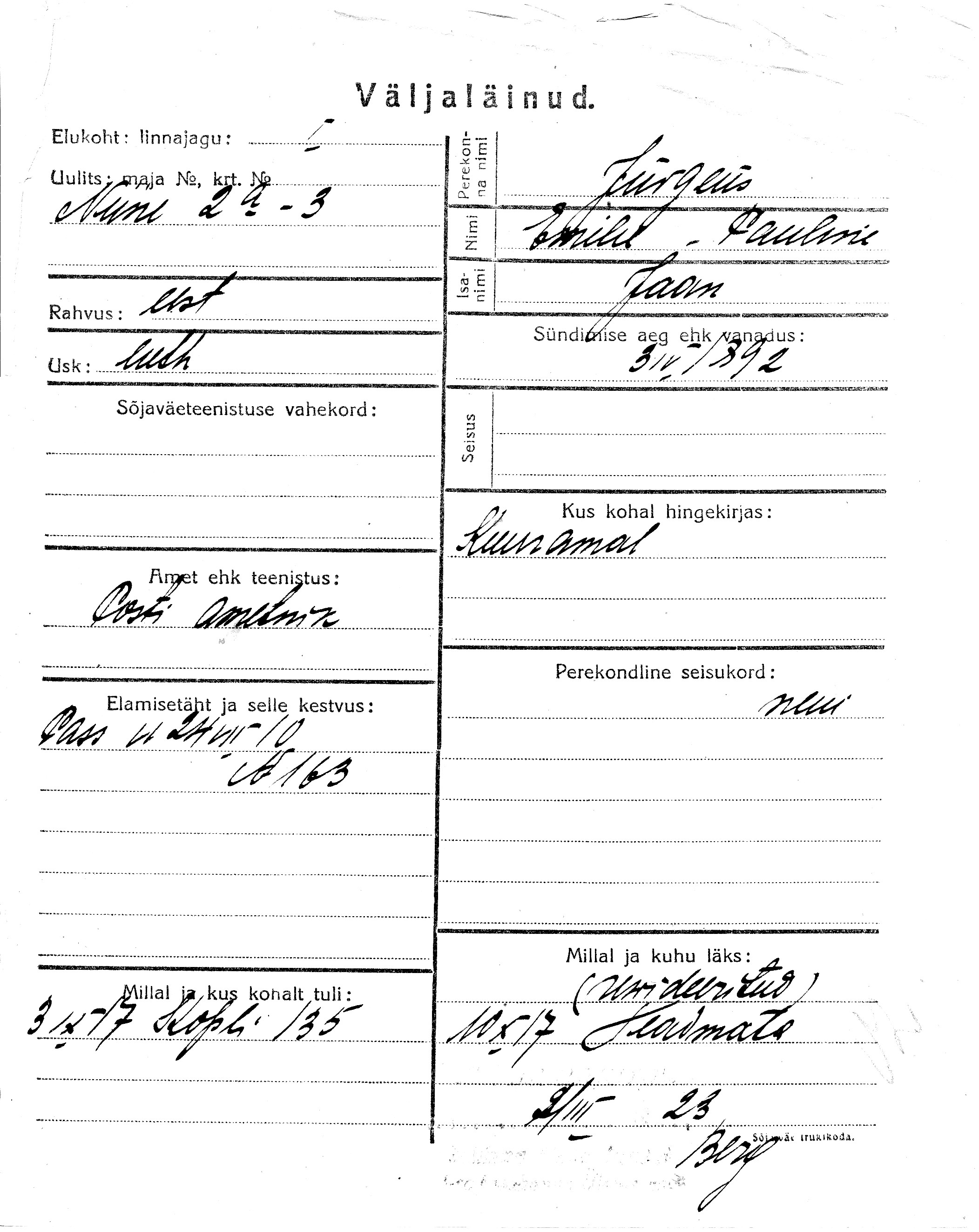 Jürgens, Emilie-Pauline, Jaan