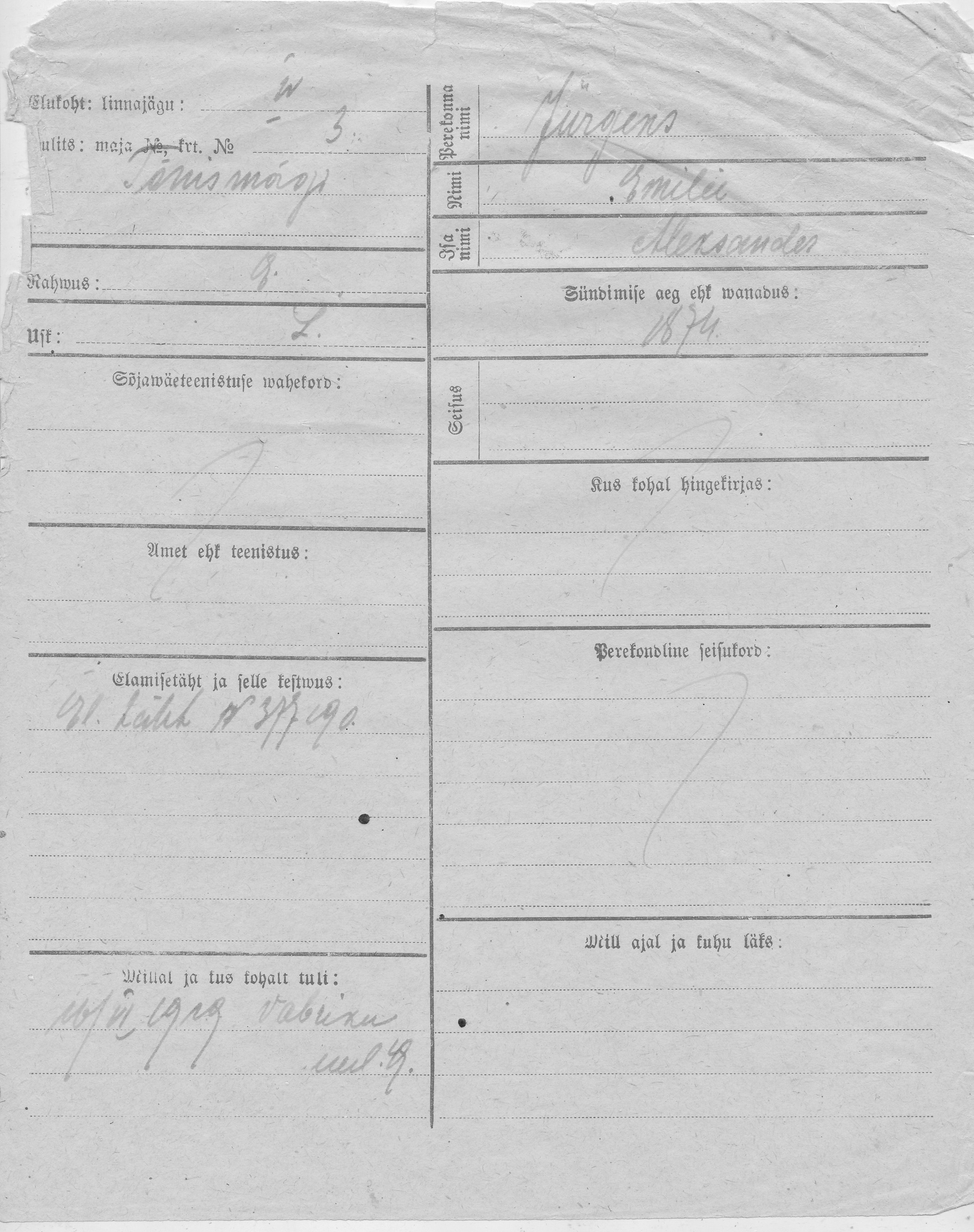 Jürgens, Emilie, Aleksander