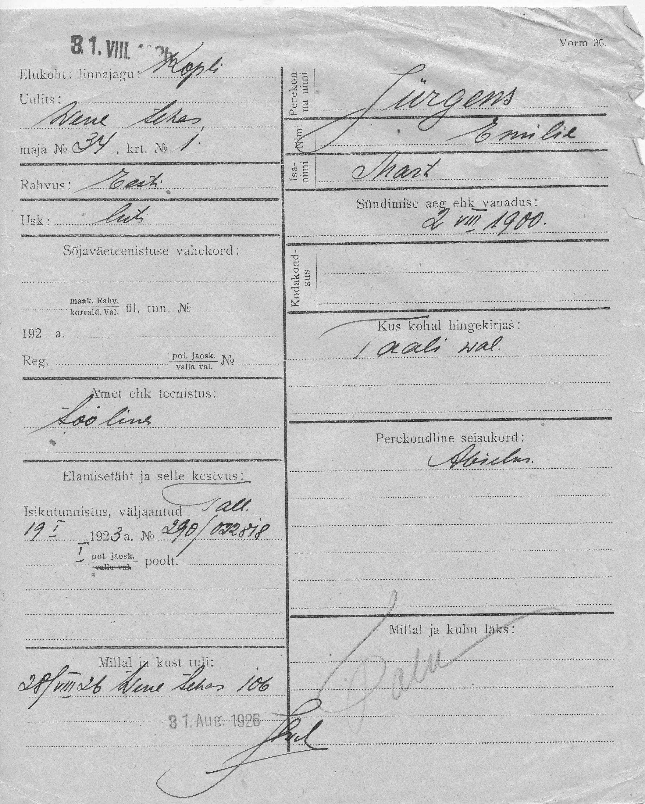 Jürgens, Emilie, Mart