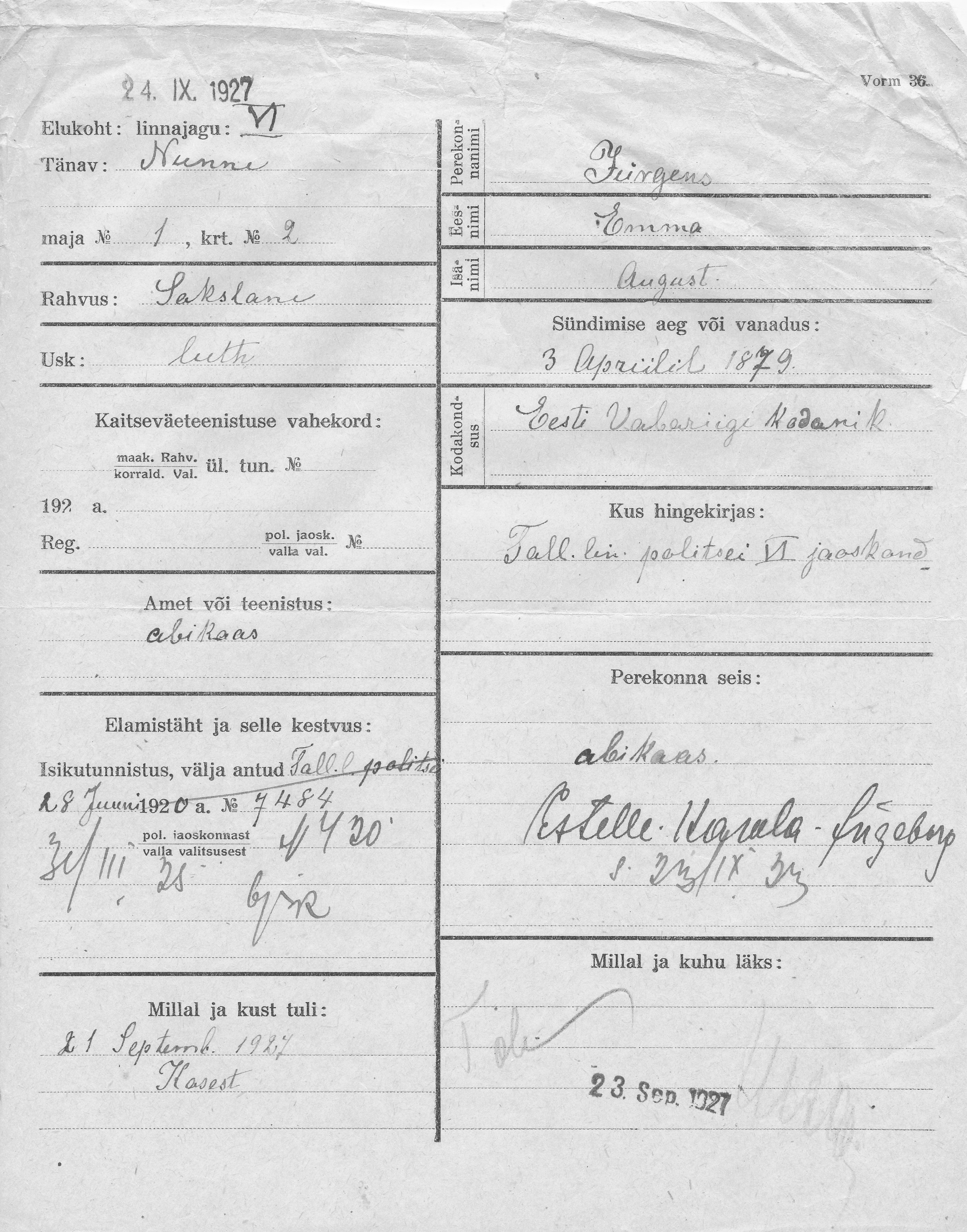 Jürgens, Emma, August