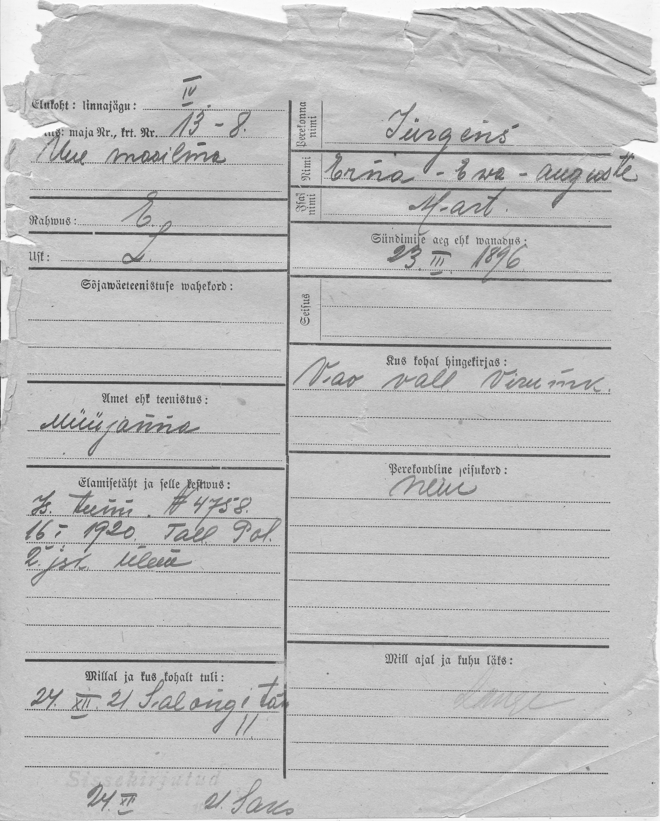 Jürgens, Erna-Ewa-Auguste, Mart