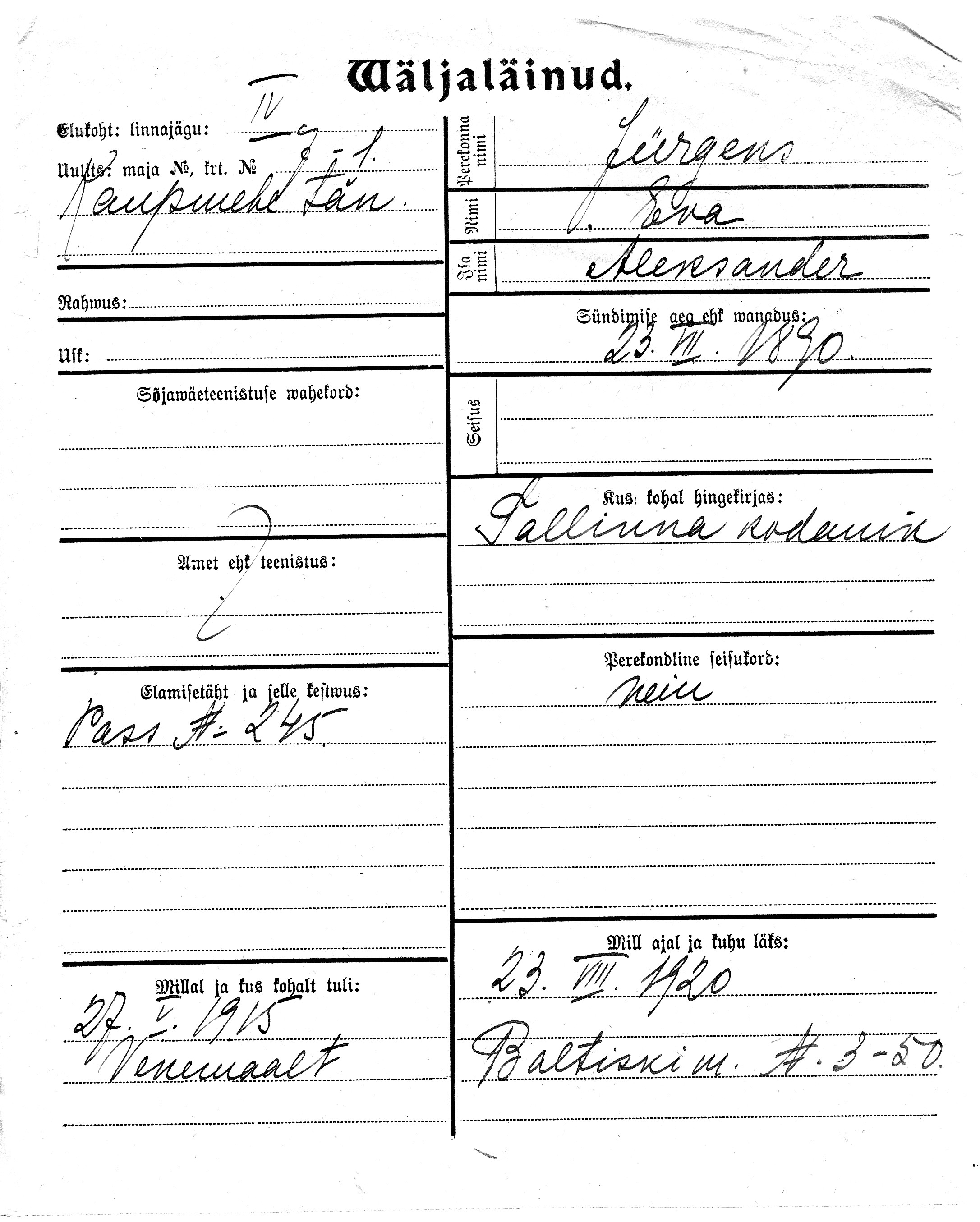 Jürgens, Eva, Aleksander