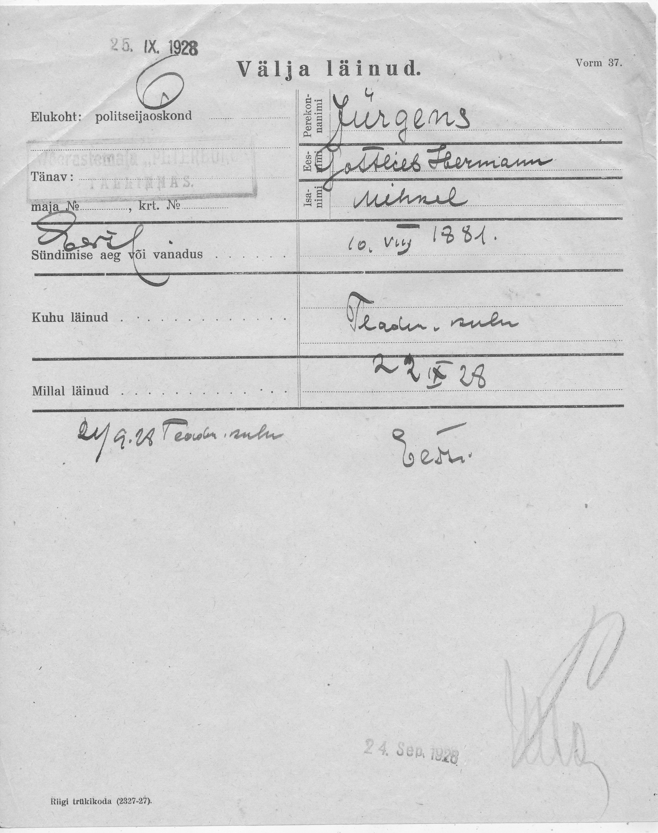 Jürgens, Gottlieb Hermann, Mihkel