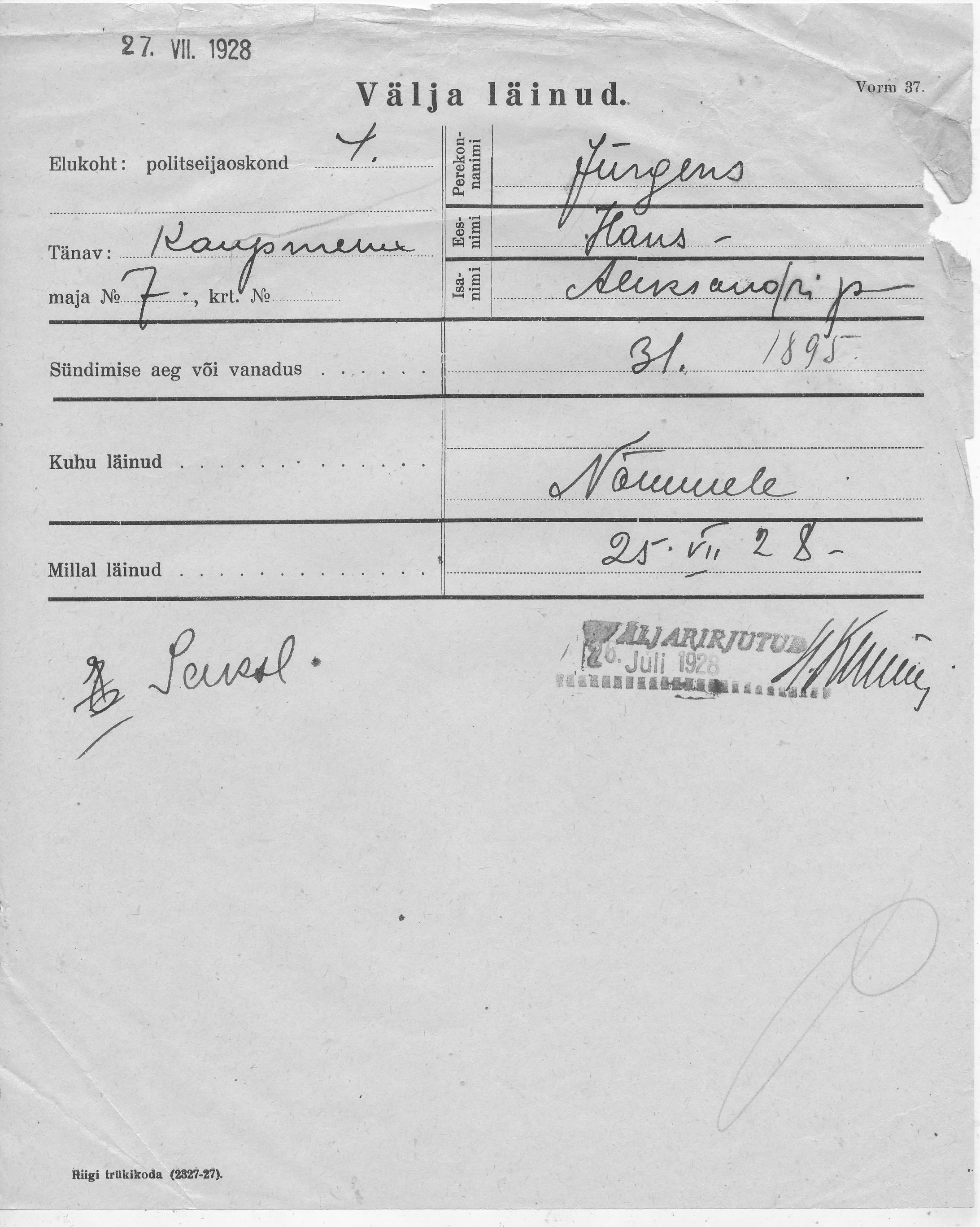 Jürgens, Hans, Aleksander