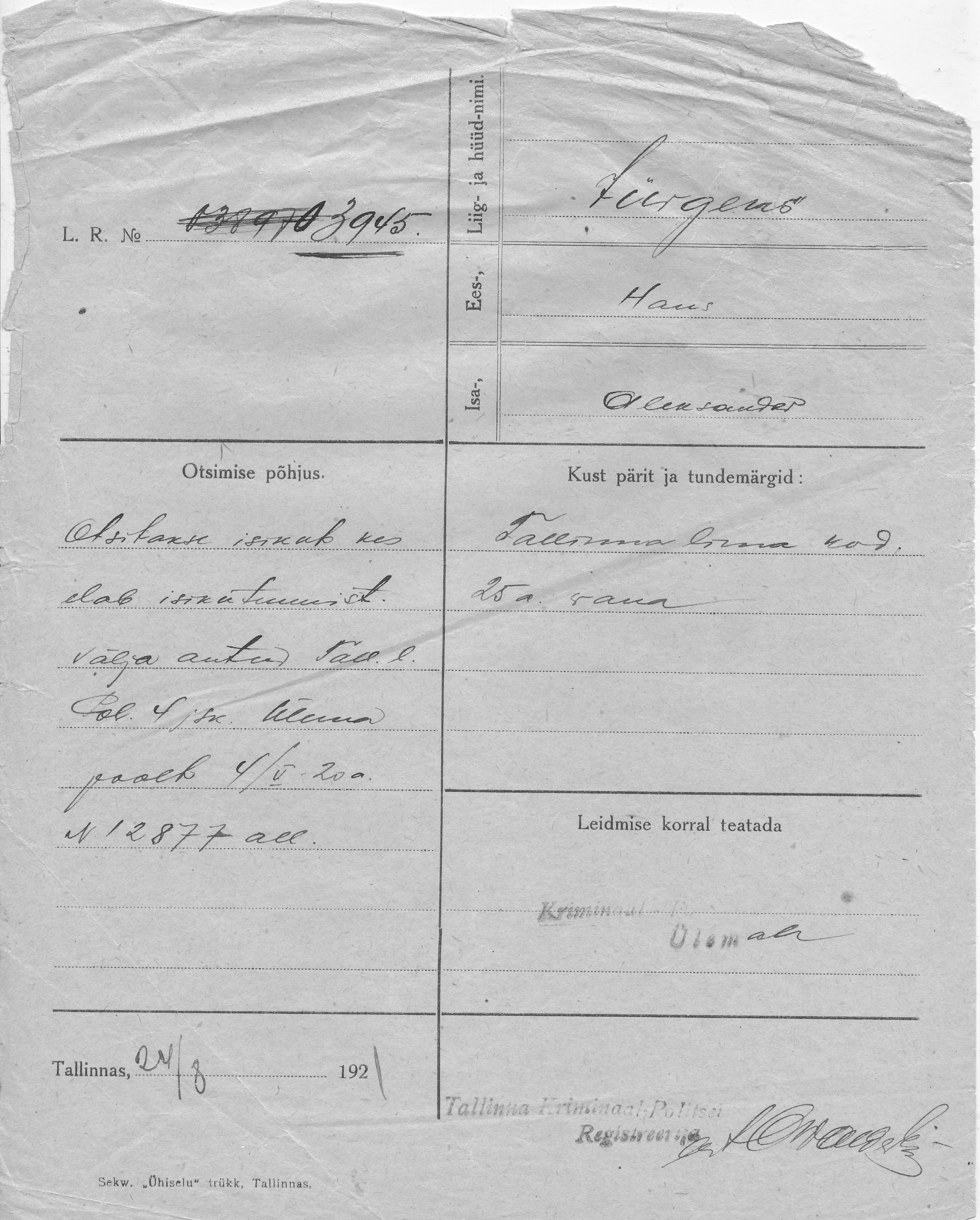 Jürgens, Hans, Aleksander