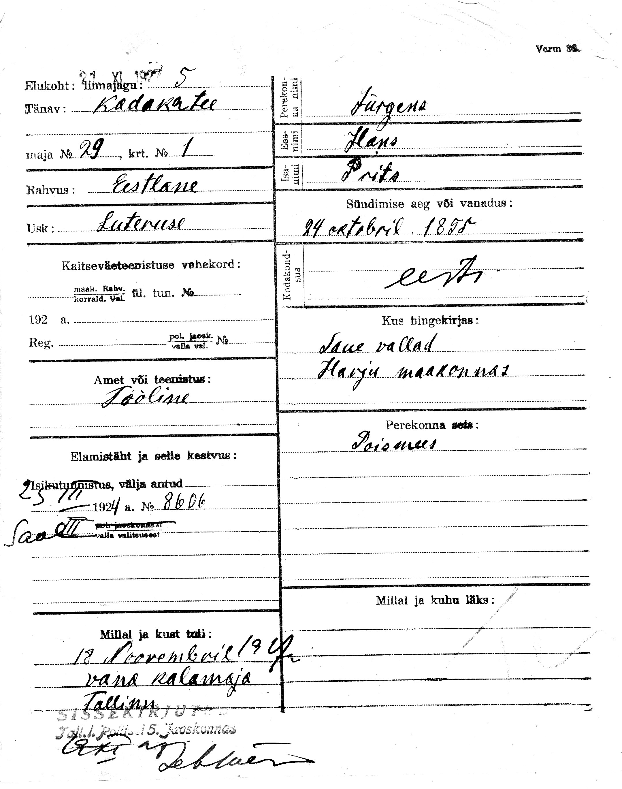 Jürgens, Hans, Prits