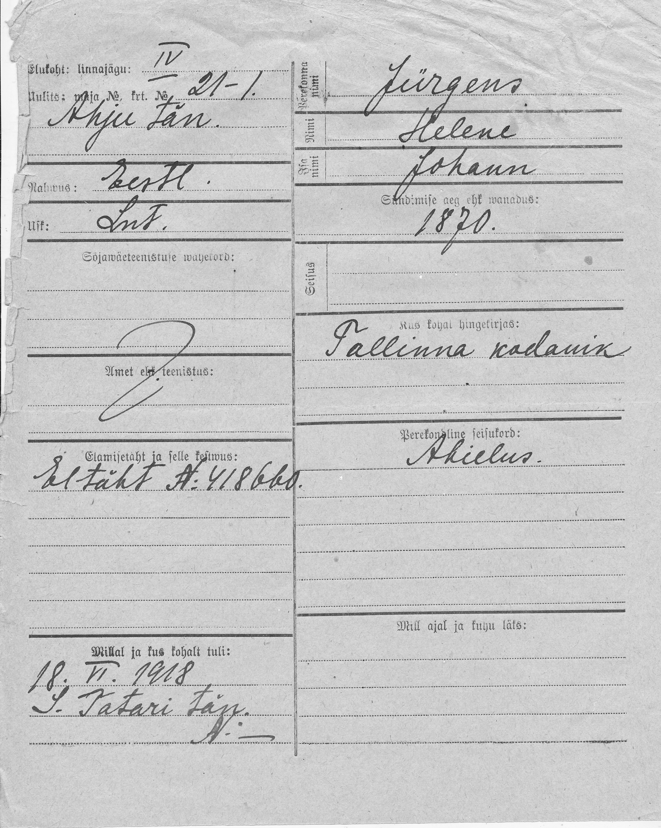 Jürgens, Helene, Johann