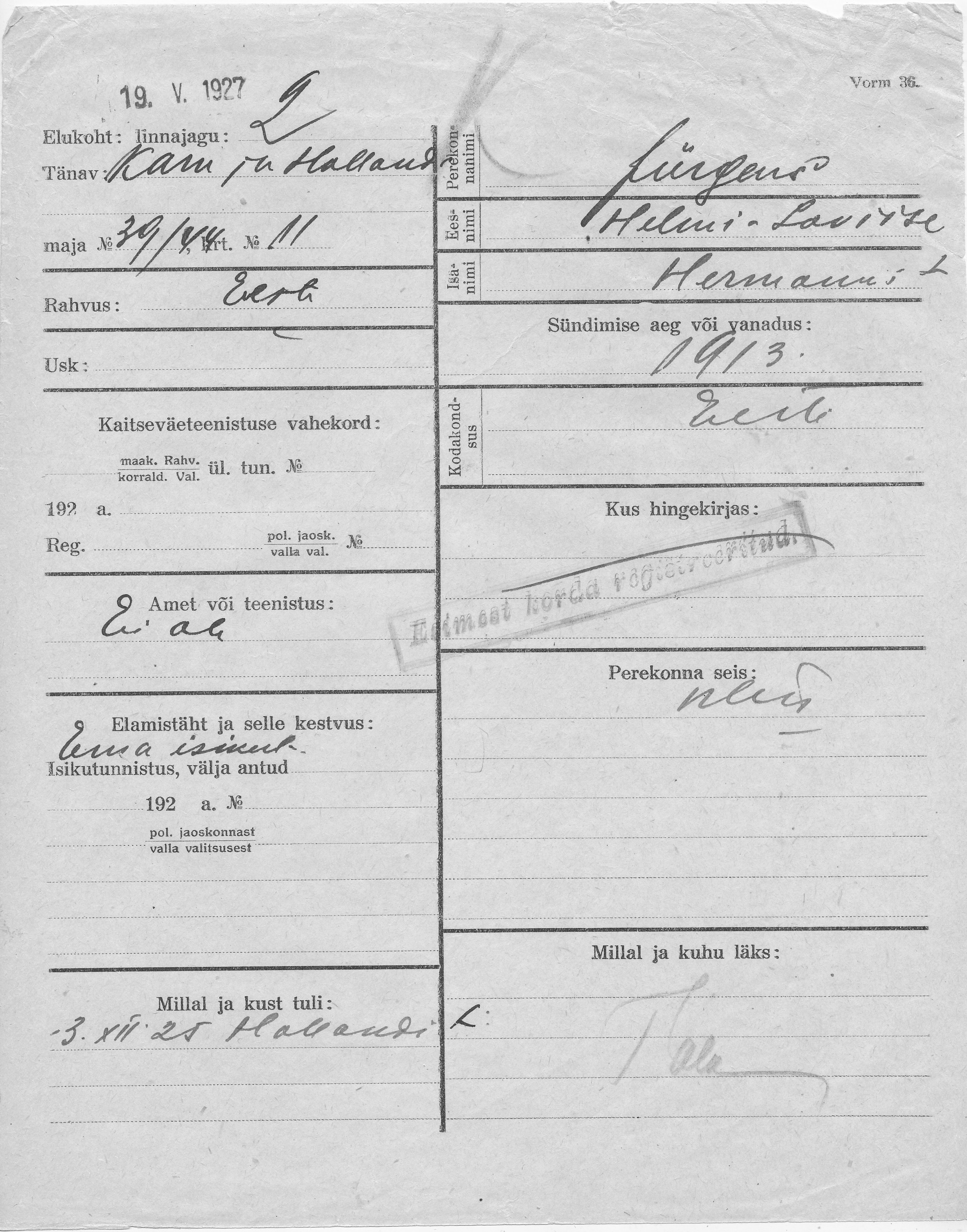 Jürgens, Helmi-Loviise, Hermann