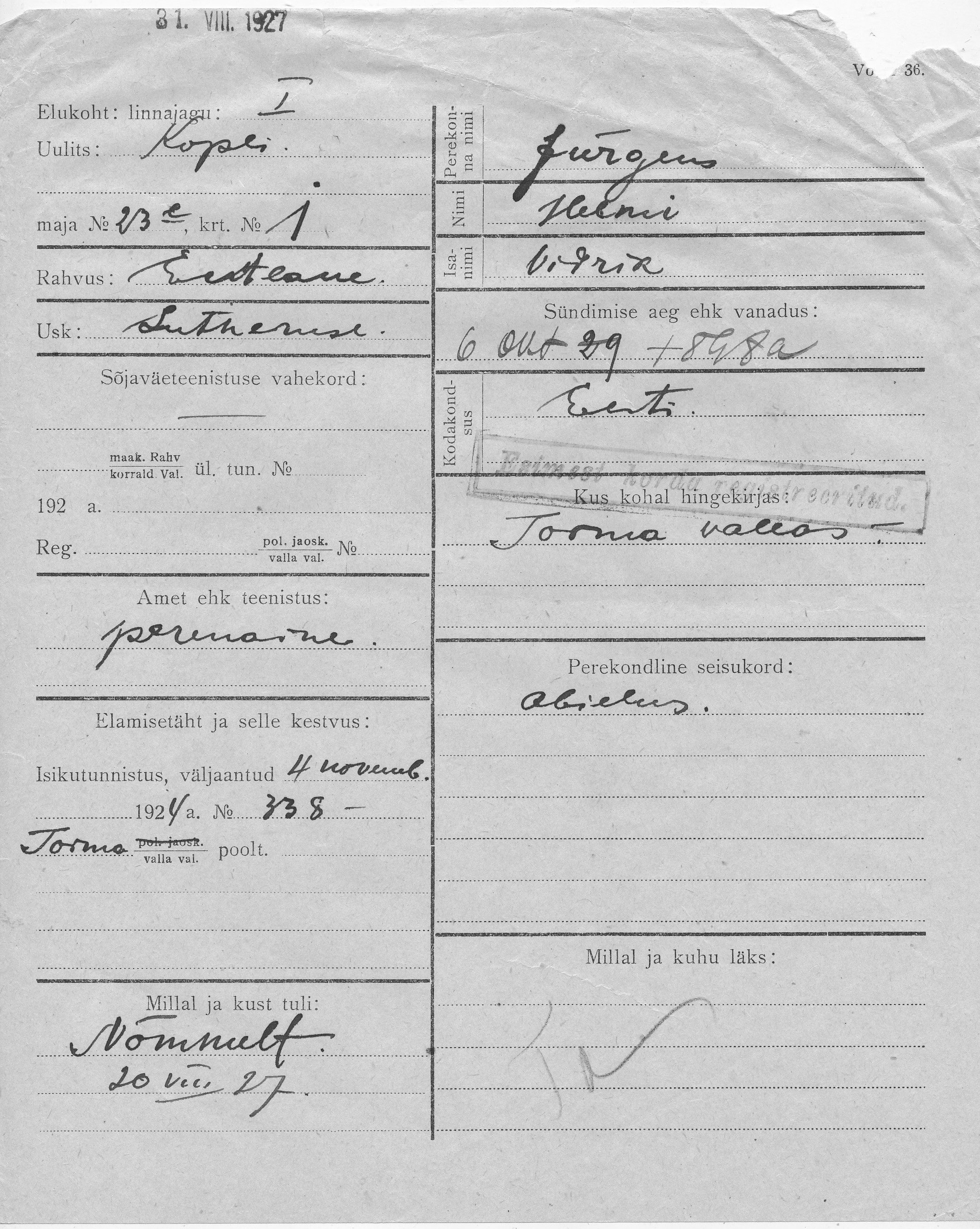 Jürgens, Helmi, Vidrik