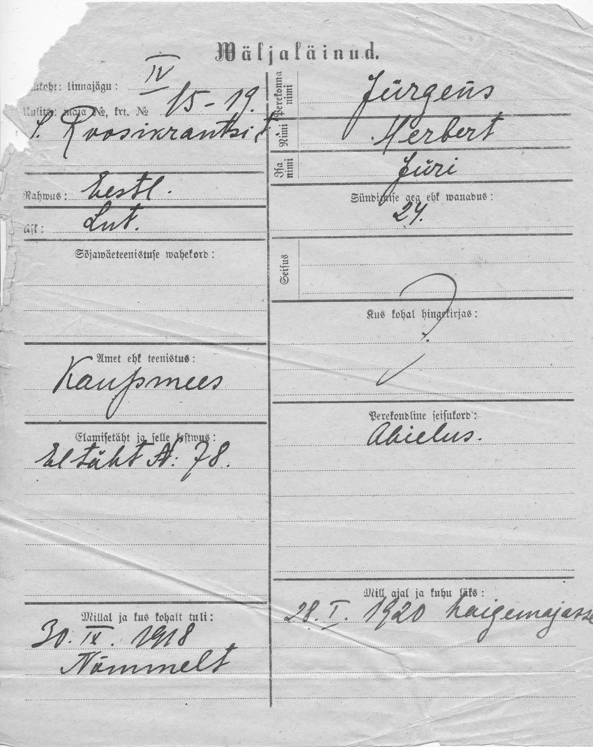 Jürgens, Herbert, Jüri