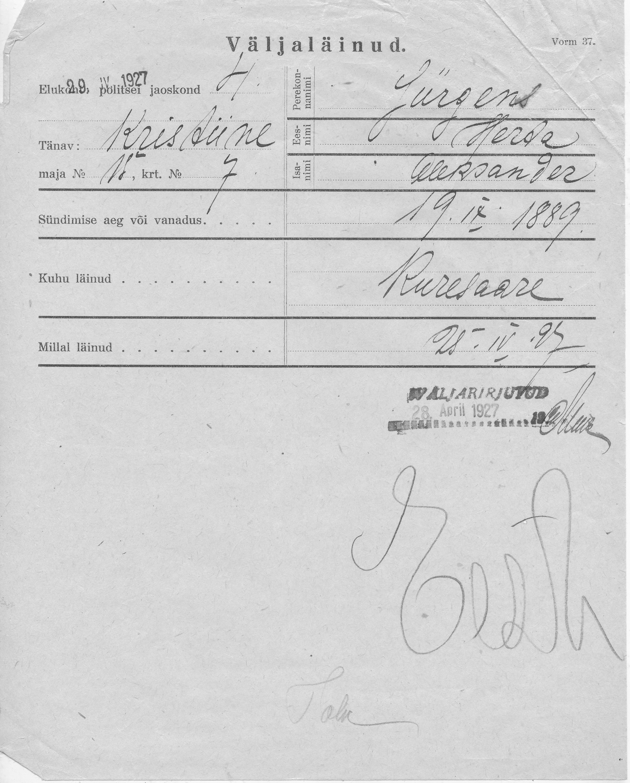 Jürgens, Herta, Aleksander