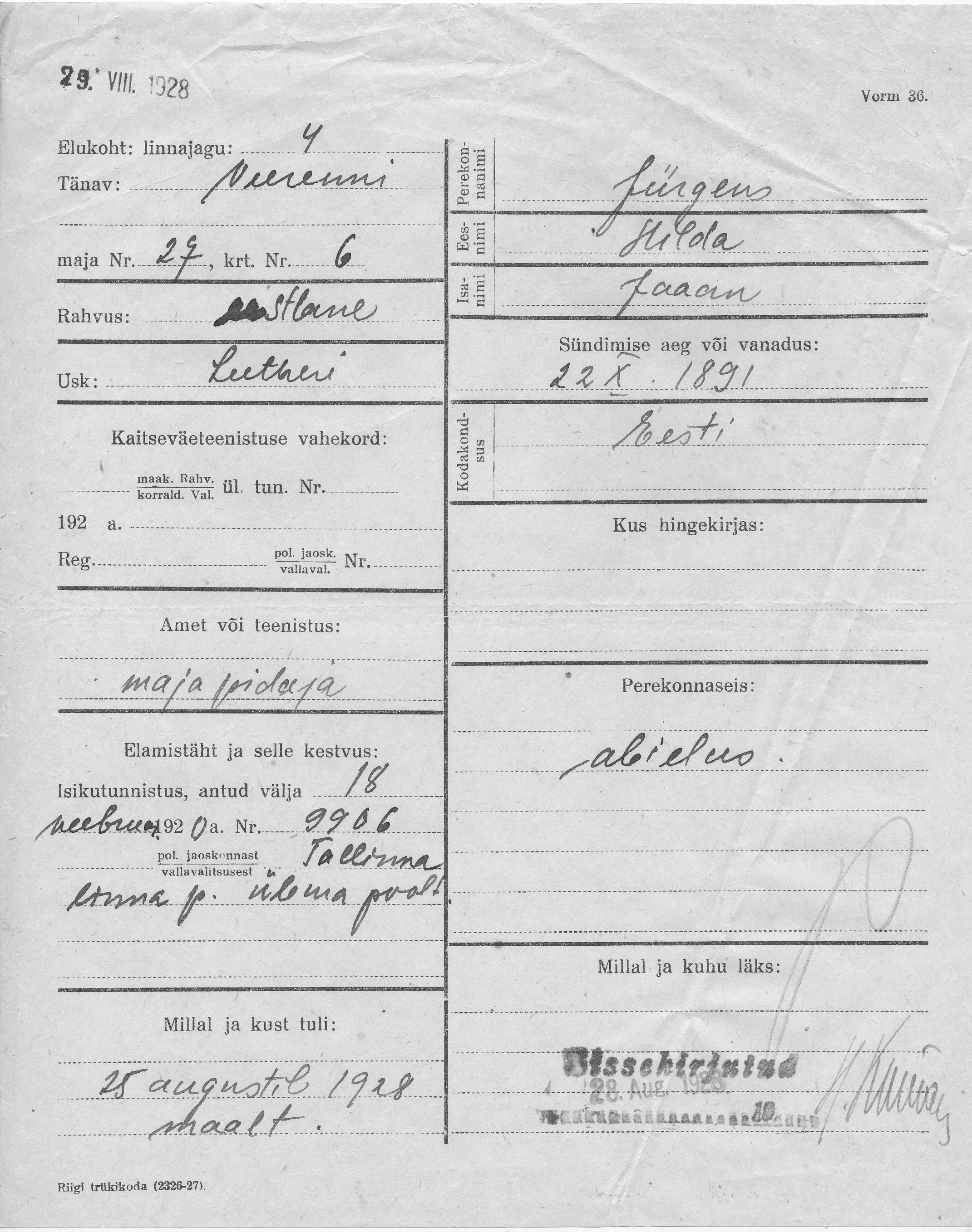 Jürgens, Hilda, Jaan