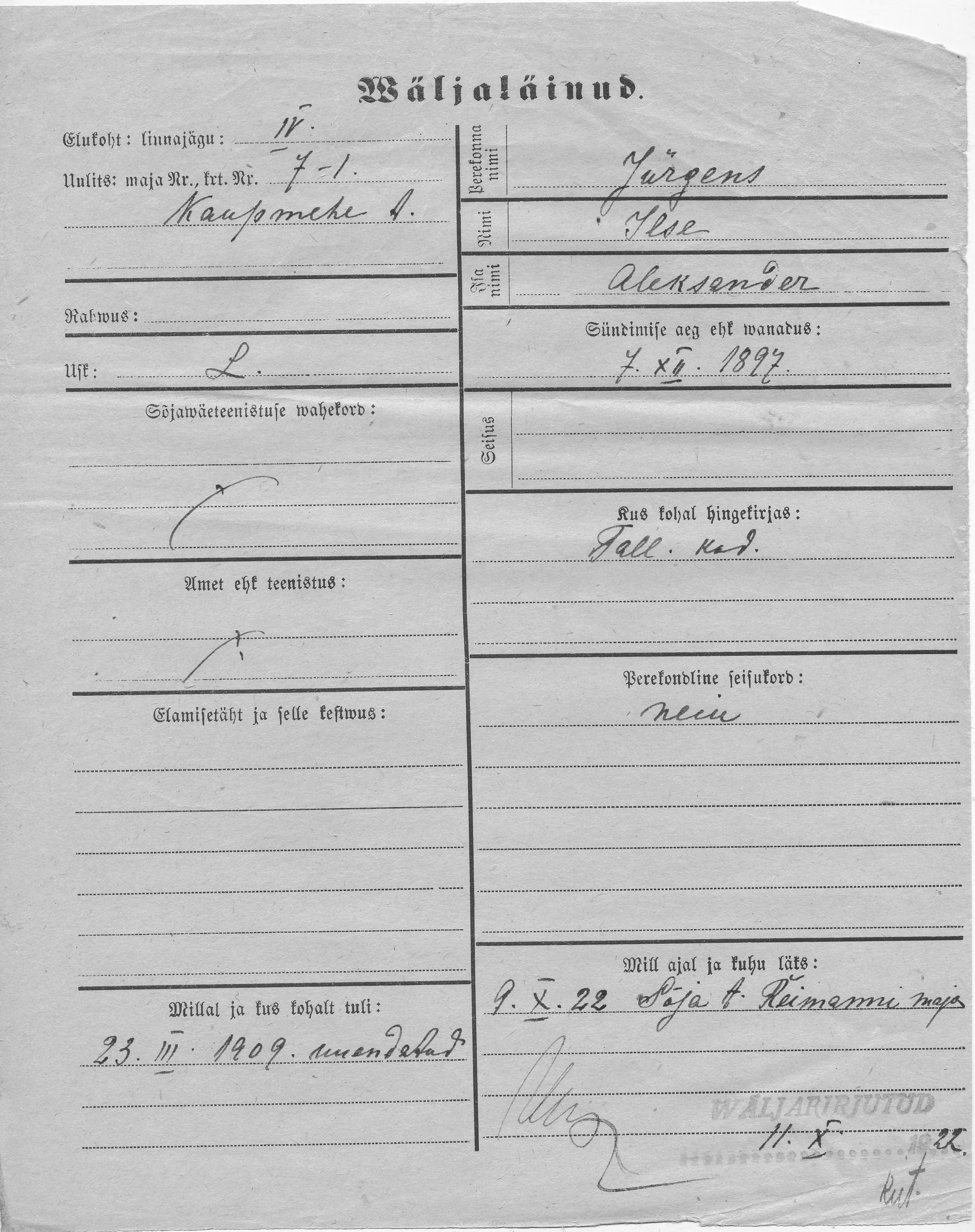 Jürgens, Ilse, Aleksander