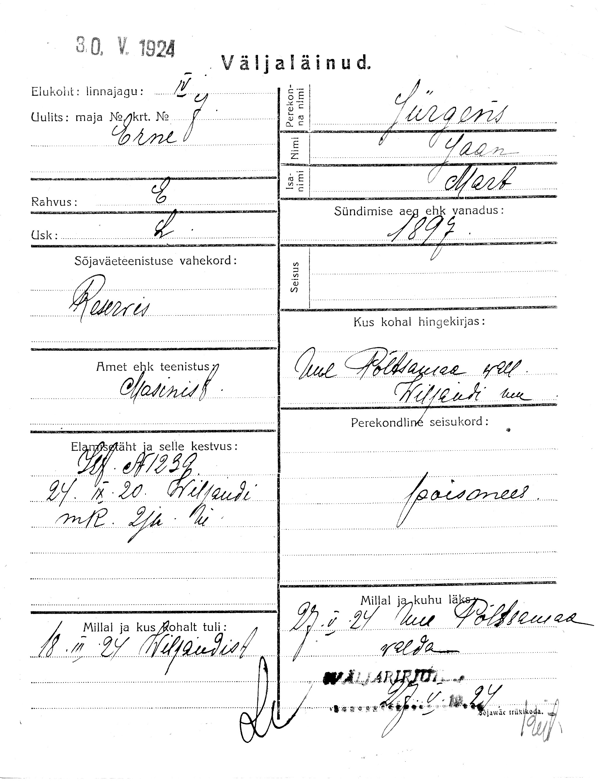 Jürgens, Jaan, Mart