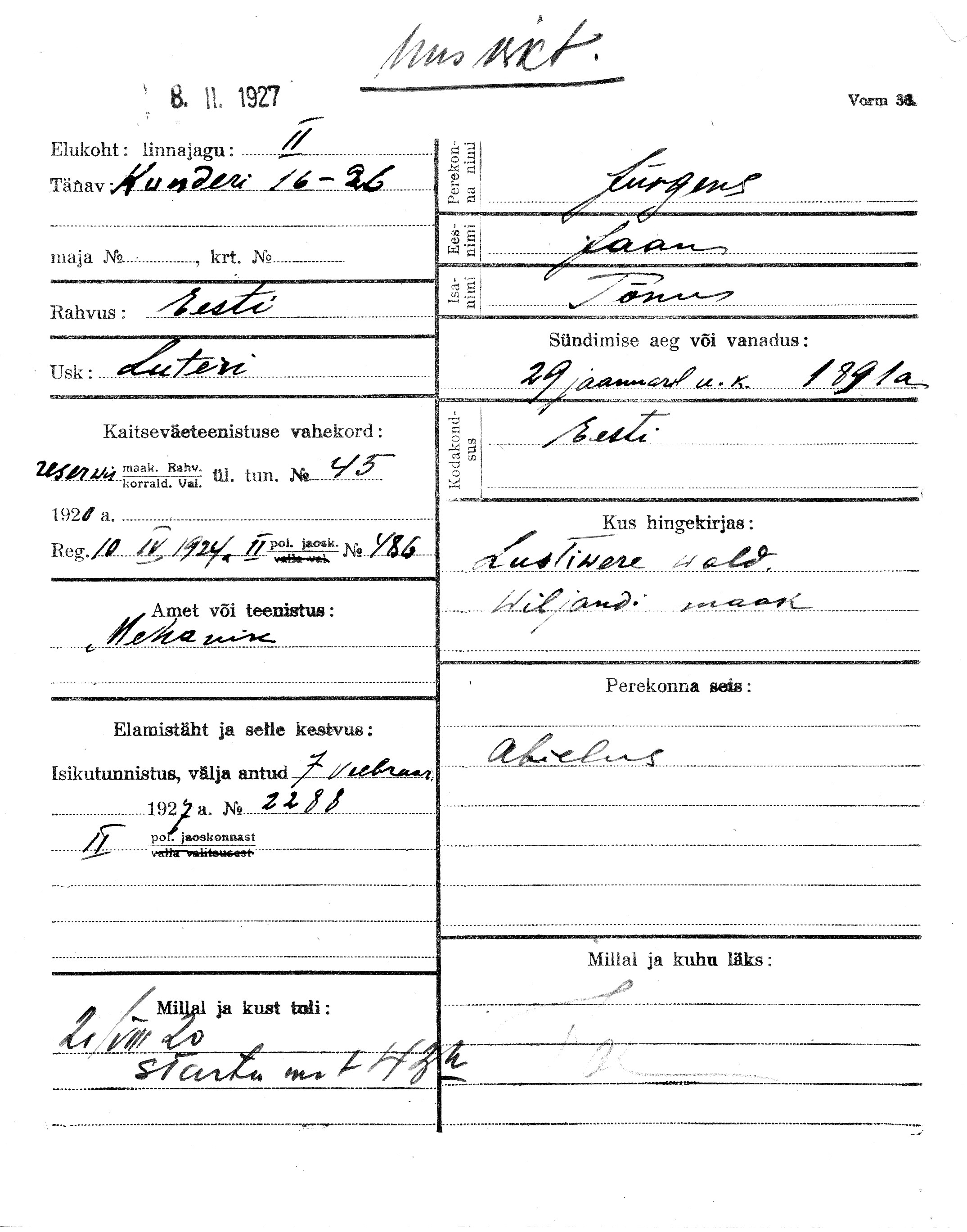 Jürgens, Jaan, Tõnu