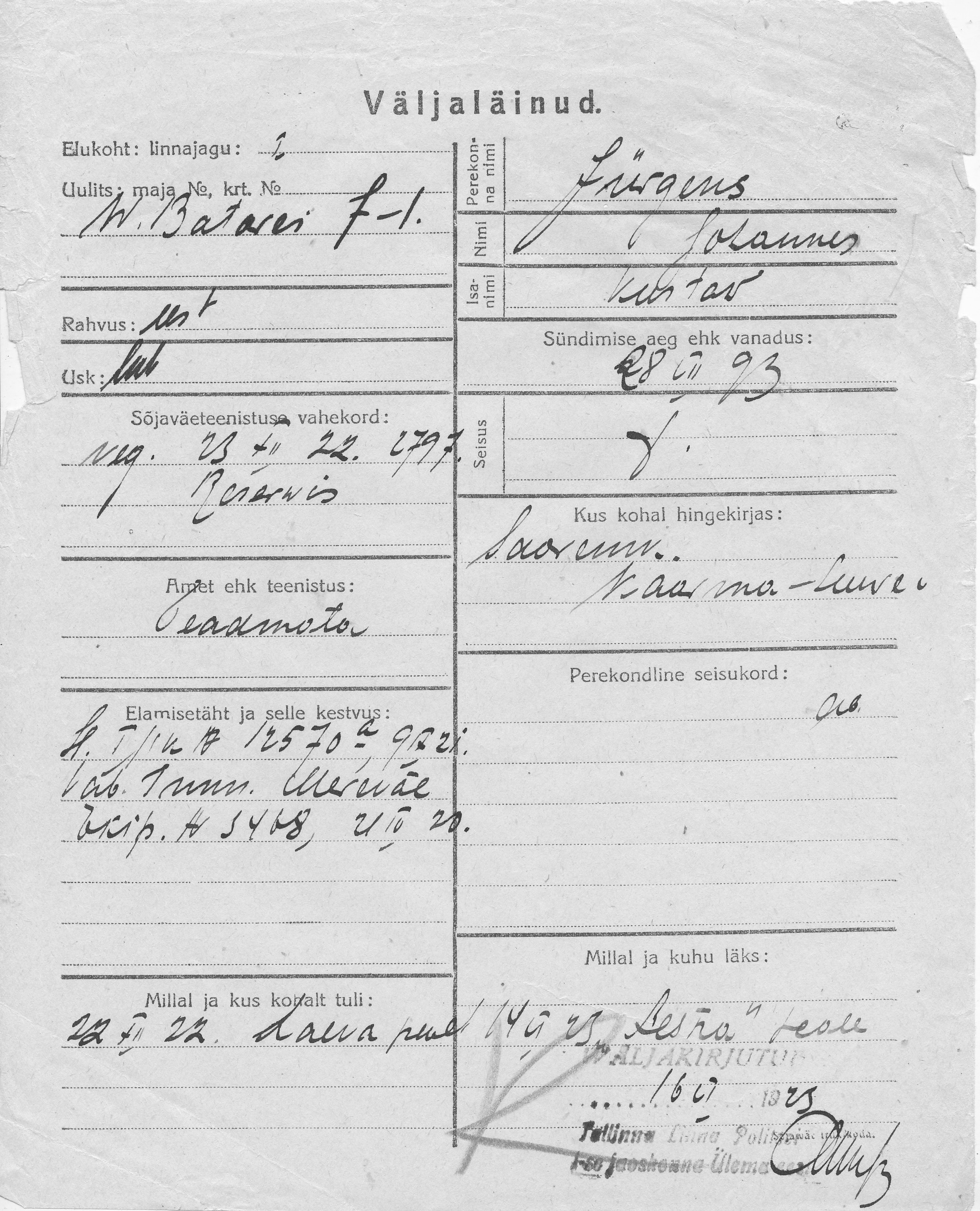 Jürgens, Johannes, Kustav