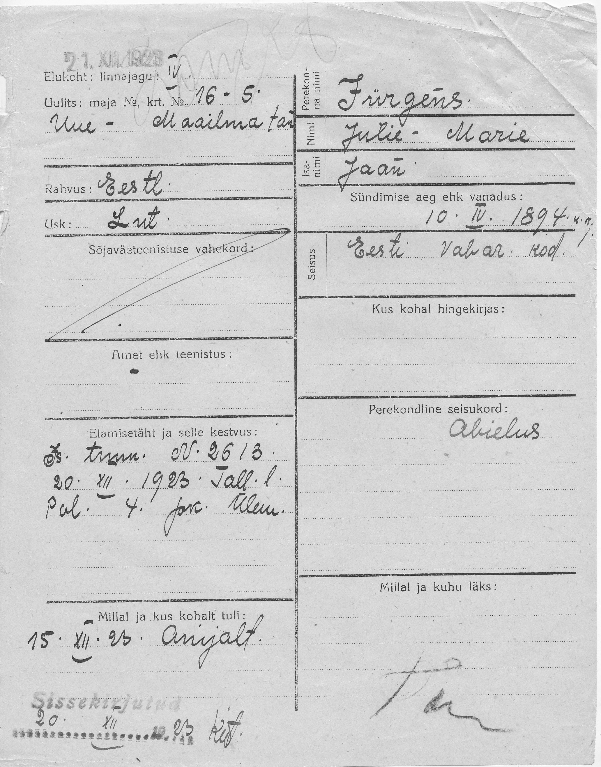 Jürgens, Julie-Marie, Jaan