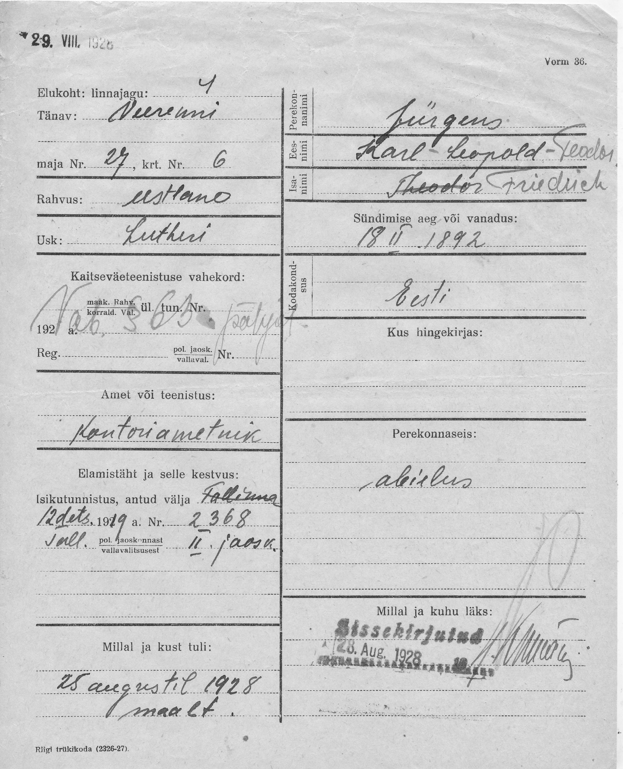 Jürgens, Karl-Leopold-Feodor, Friedrich