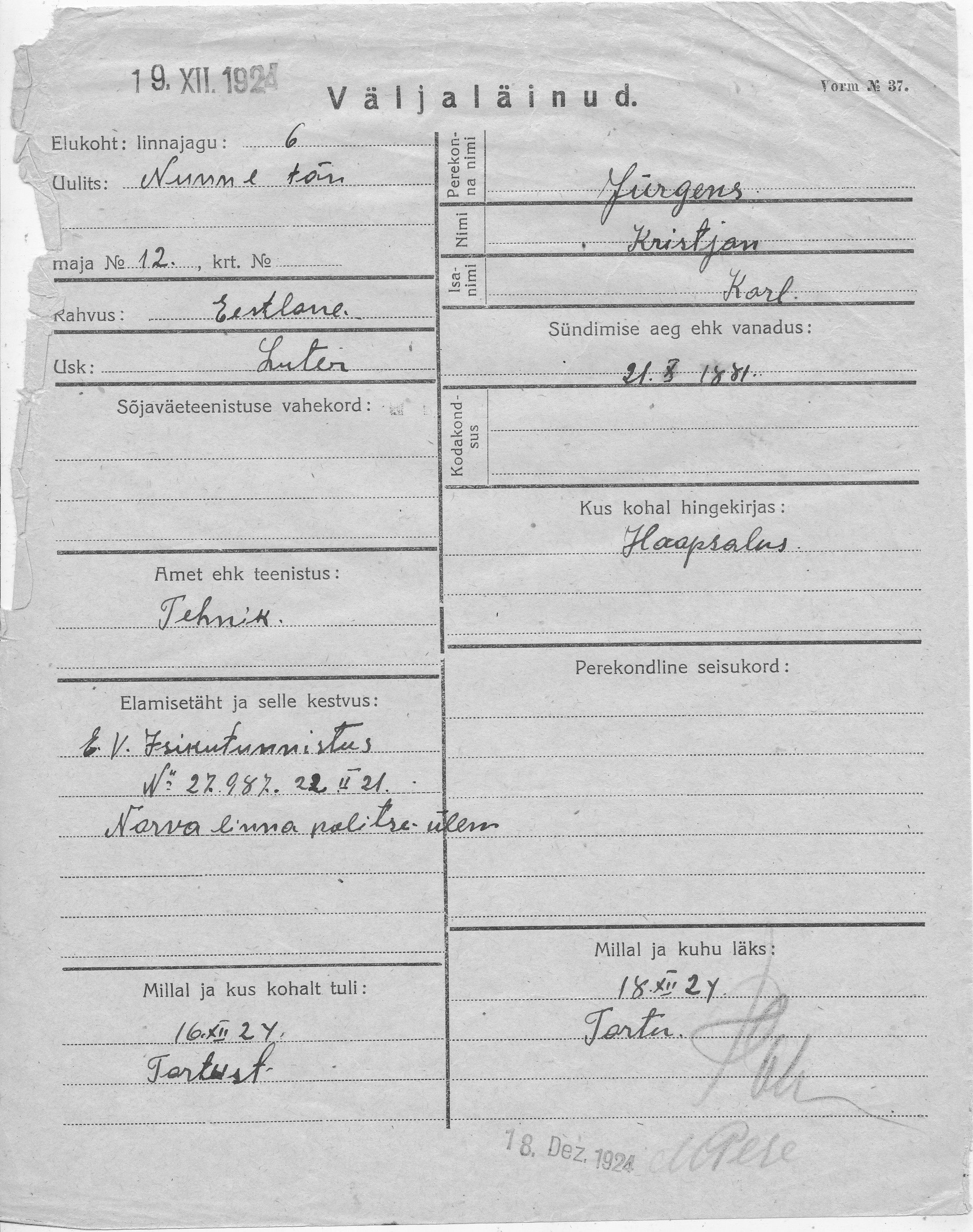 Jürgens, Kristjan, Karl