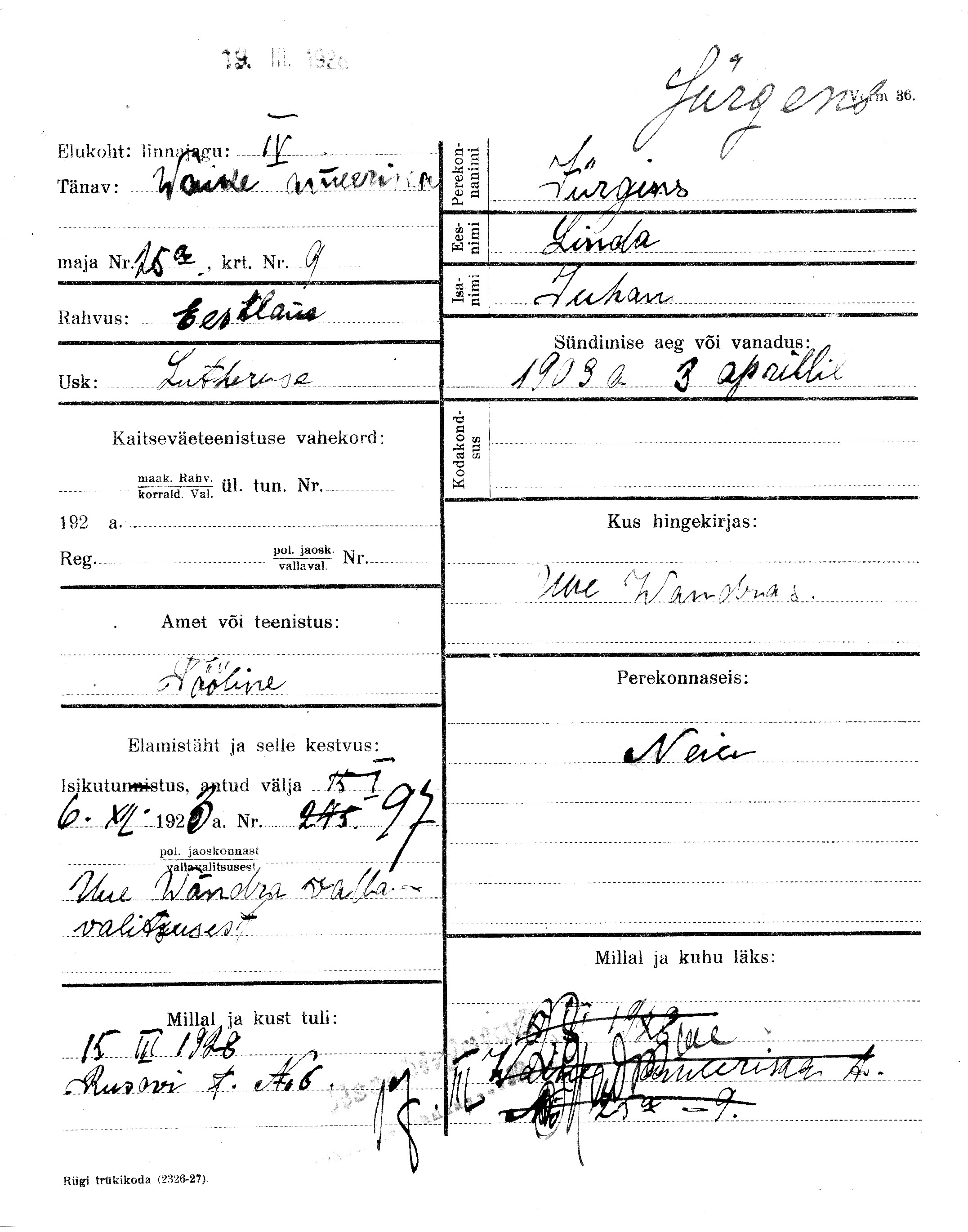 Jürgens, Linda, Juhan