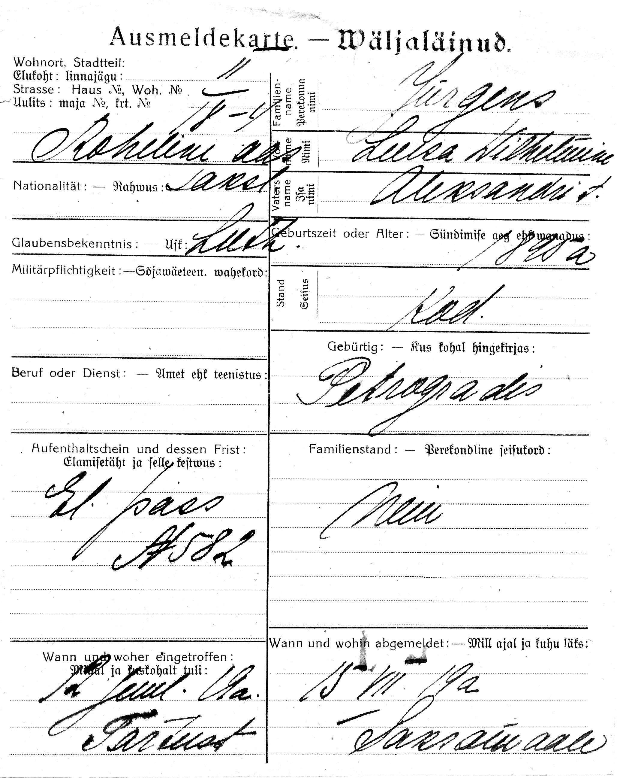 Jürgens, Luisa Wilhelmine, Aleksander