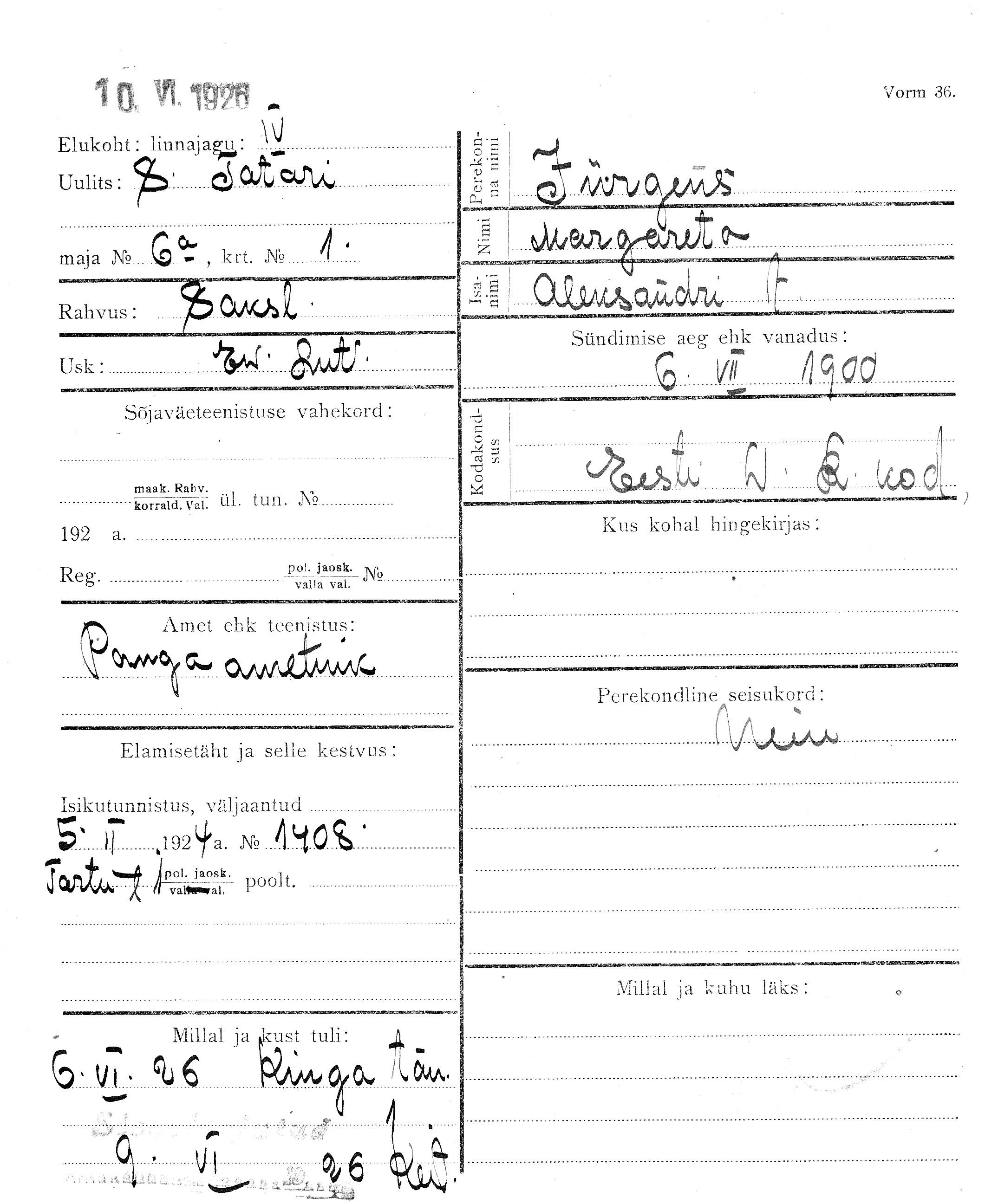 Jürgens, Margareta, Aleksander