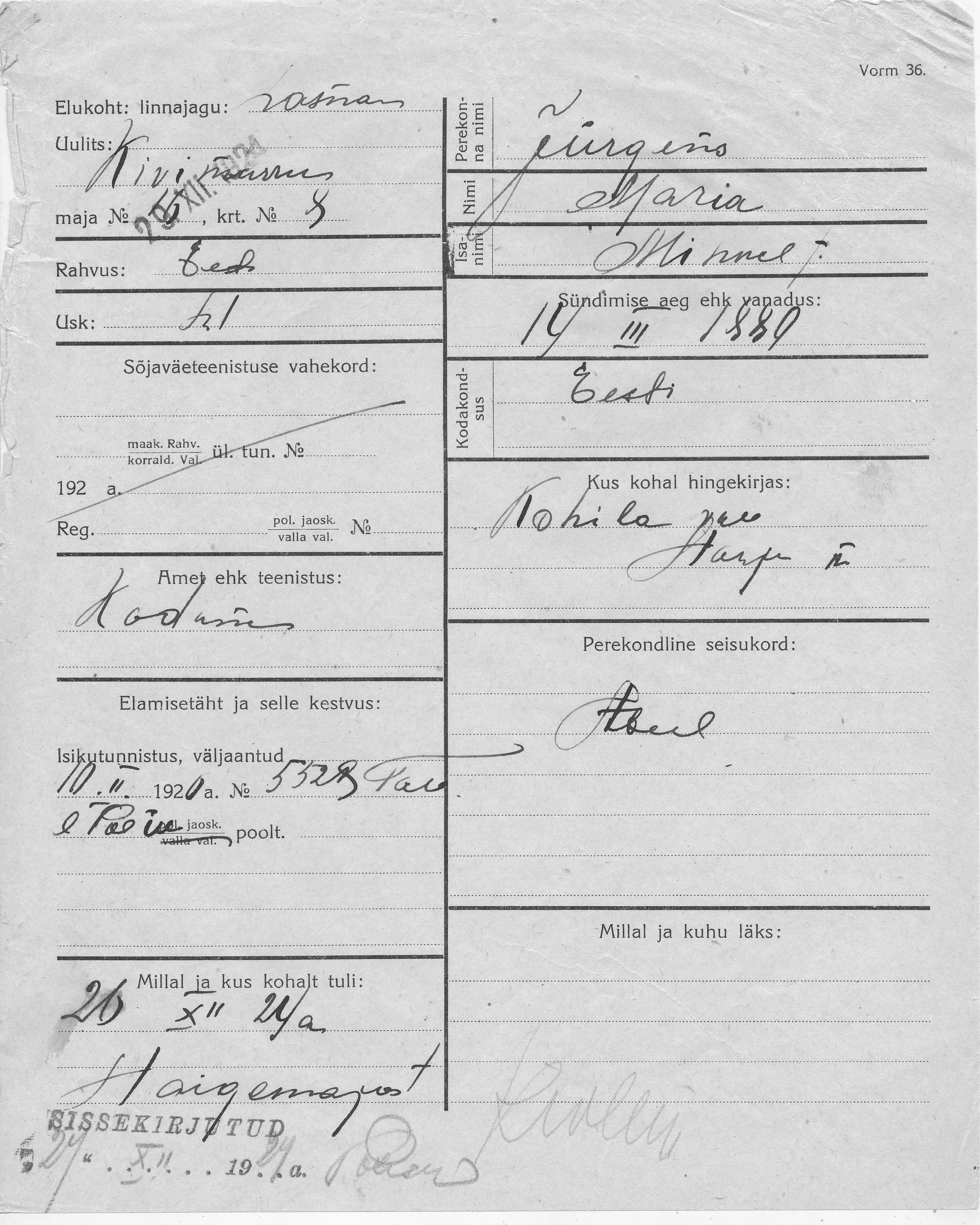 Jürgens, Maria, Mihkel