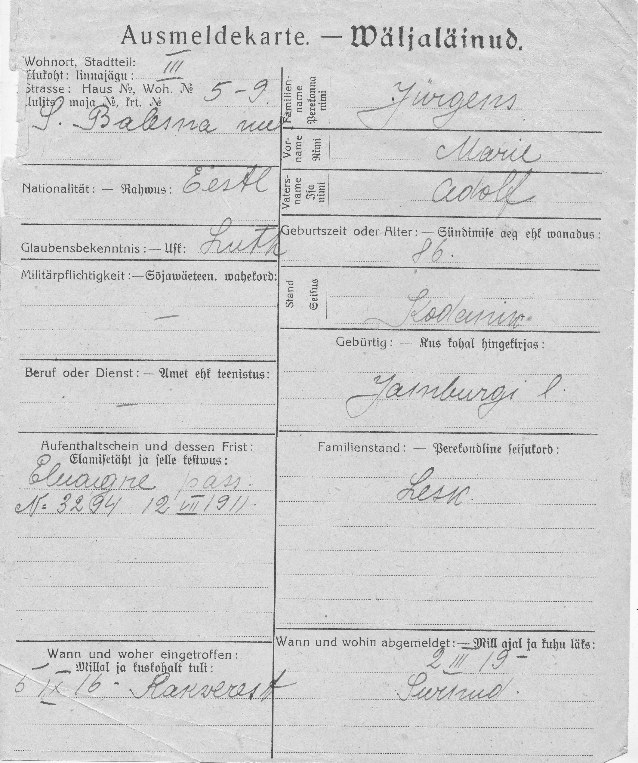 Jürgens, Marie, Adolf