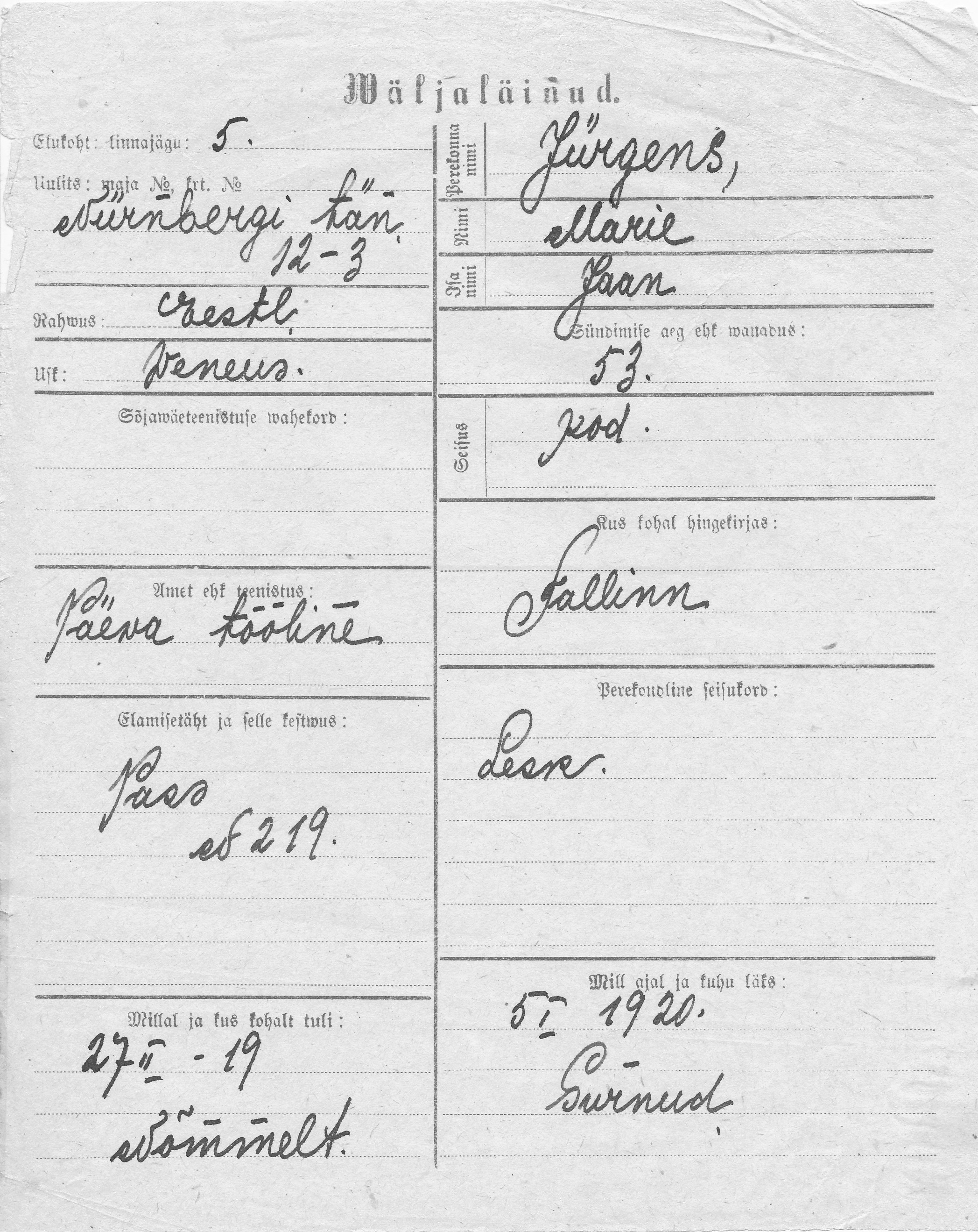 Jürgens, Marie, Jaan