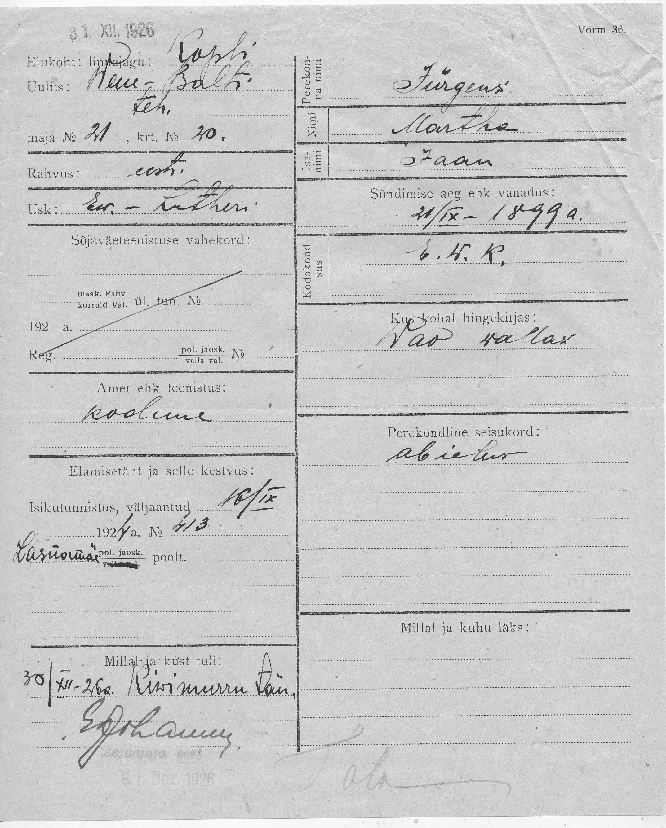 Jürgens, Martha, Jaan