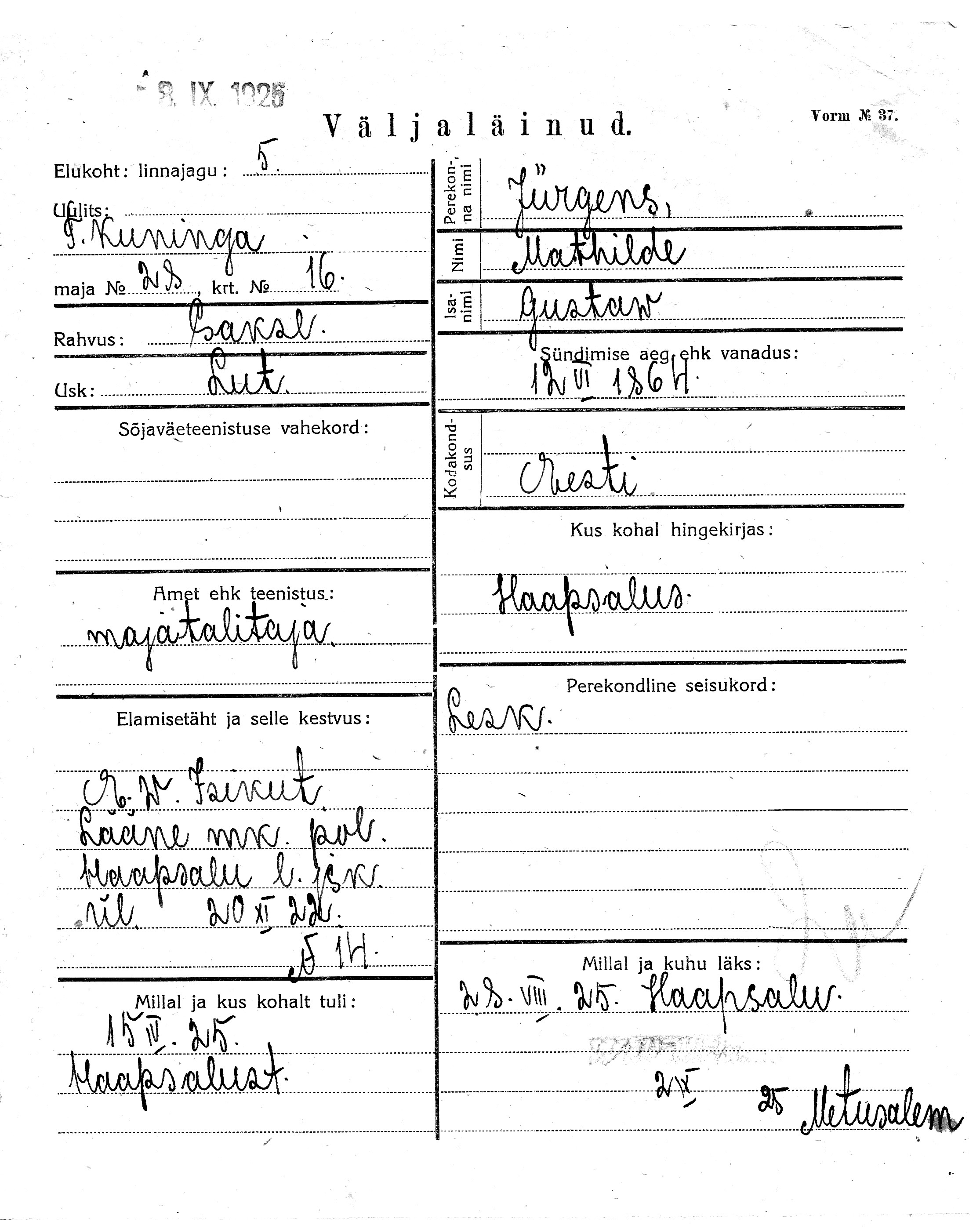 Jürgens, Mathilde, Gustaw