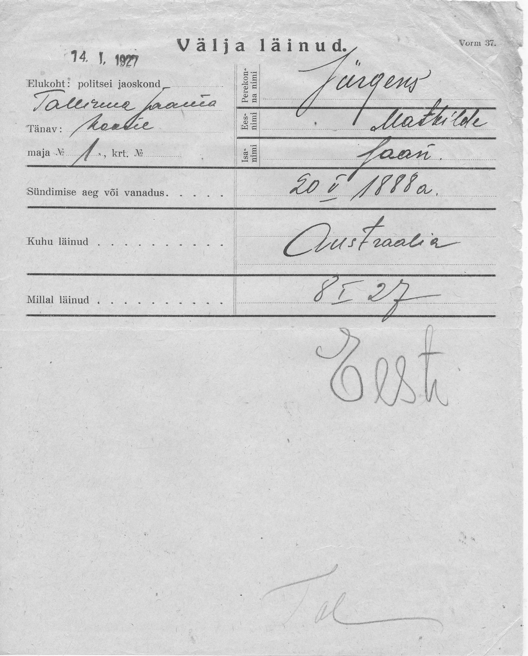 Jürgens, Mathilde, Jaan