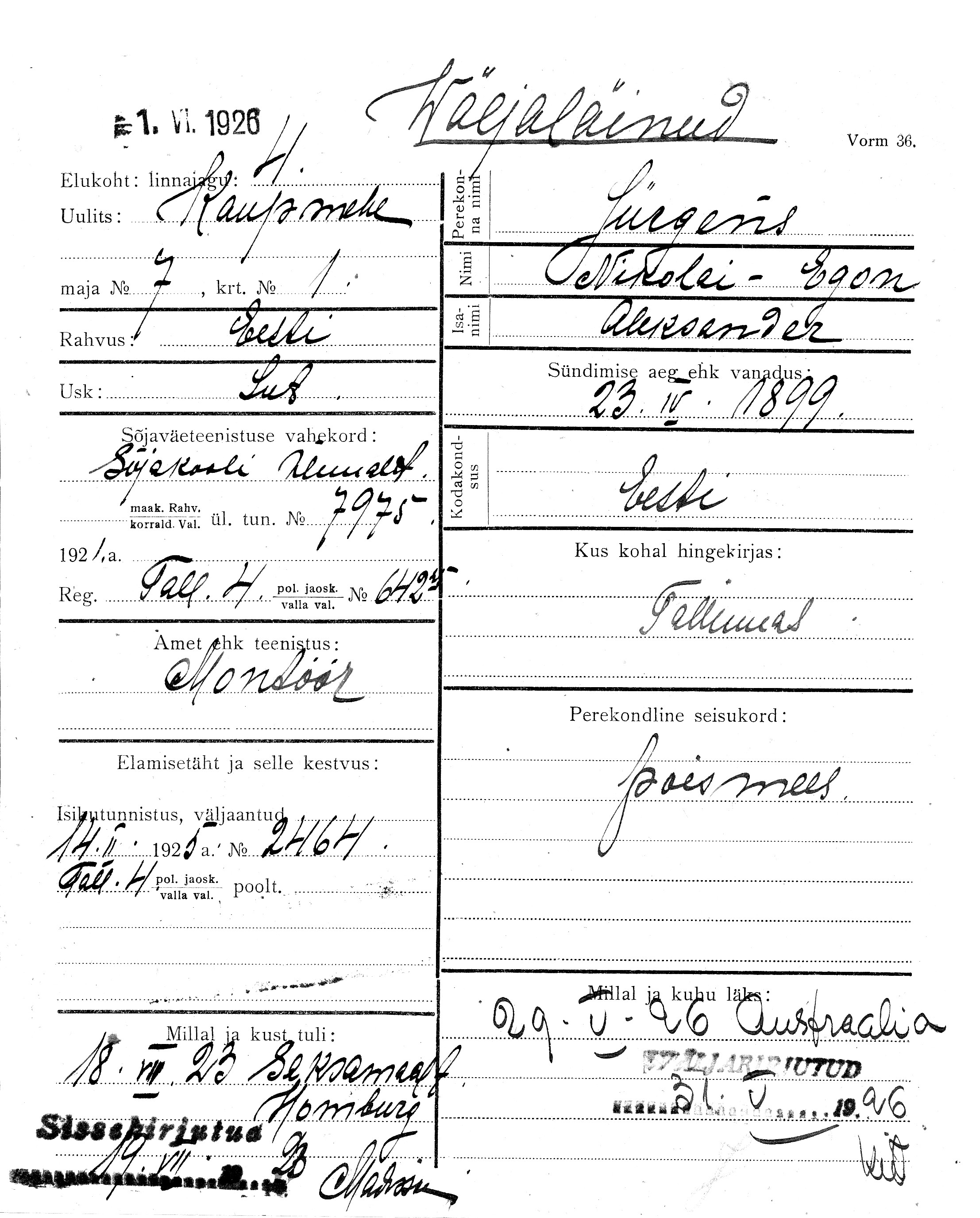 Jürgens, Nikolai-Egon, Aleksander